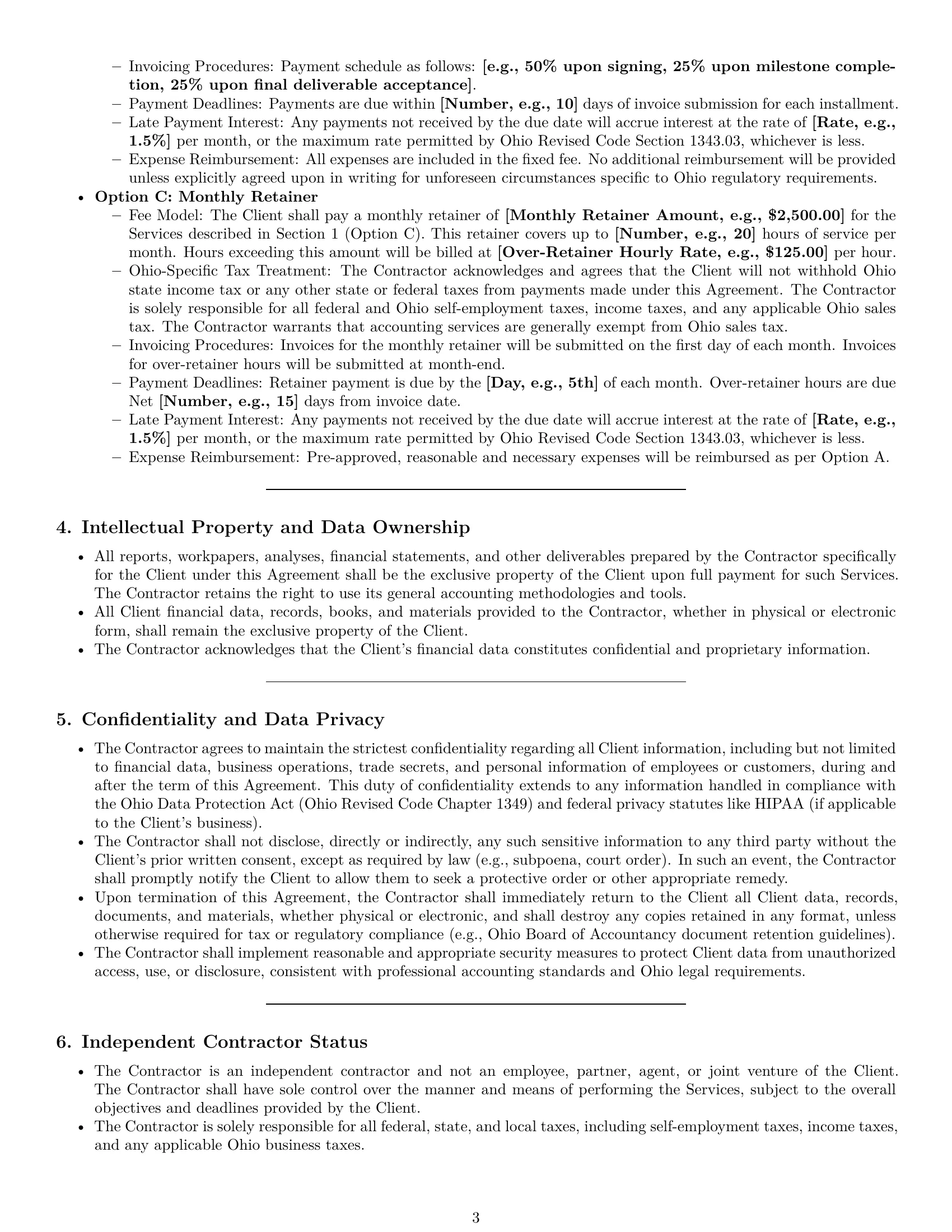 Preview page 3 of Pro Ohio accounting independent contractor agreement template