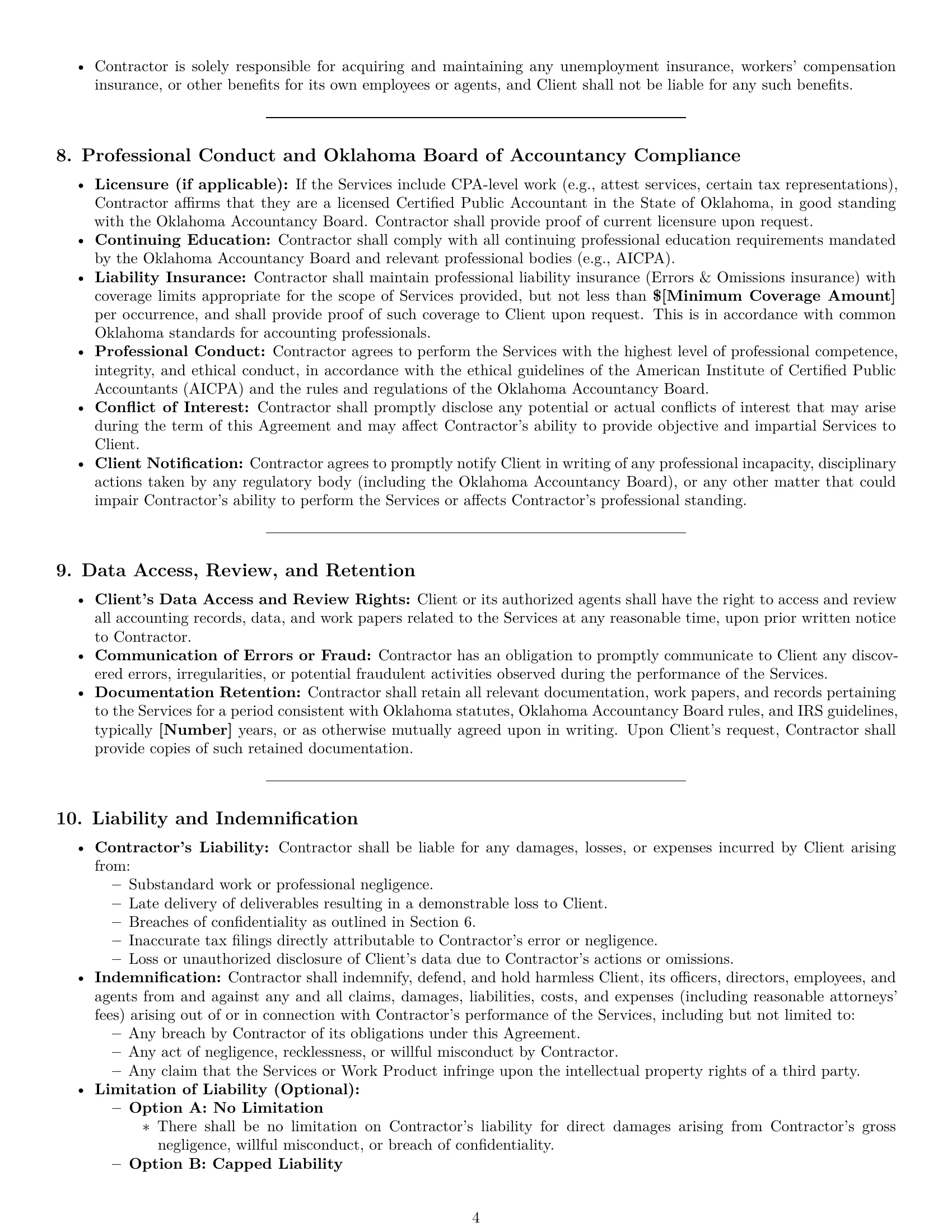 Preview page 4 of Pro Oklahoma accounting independent contractor agreement template