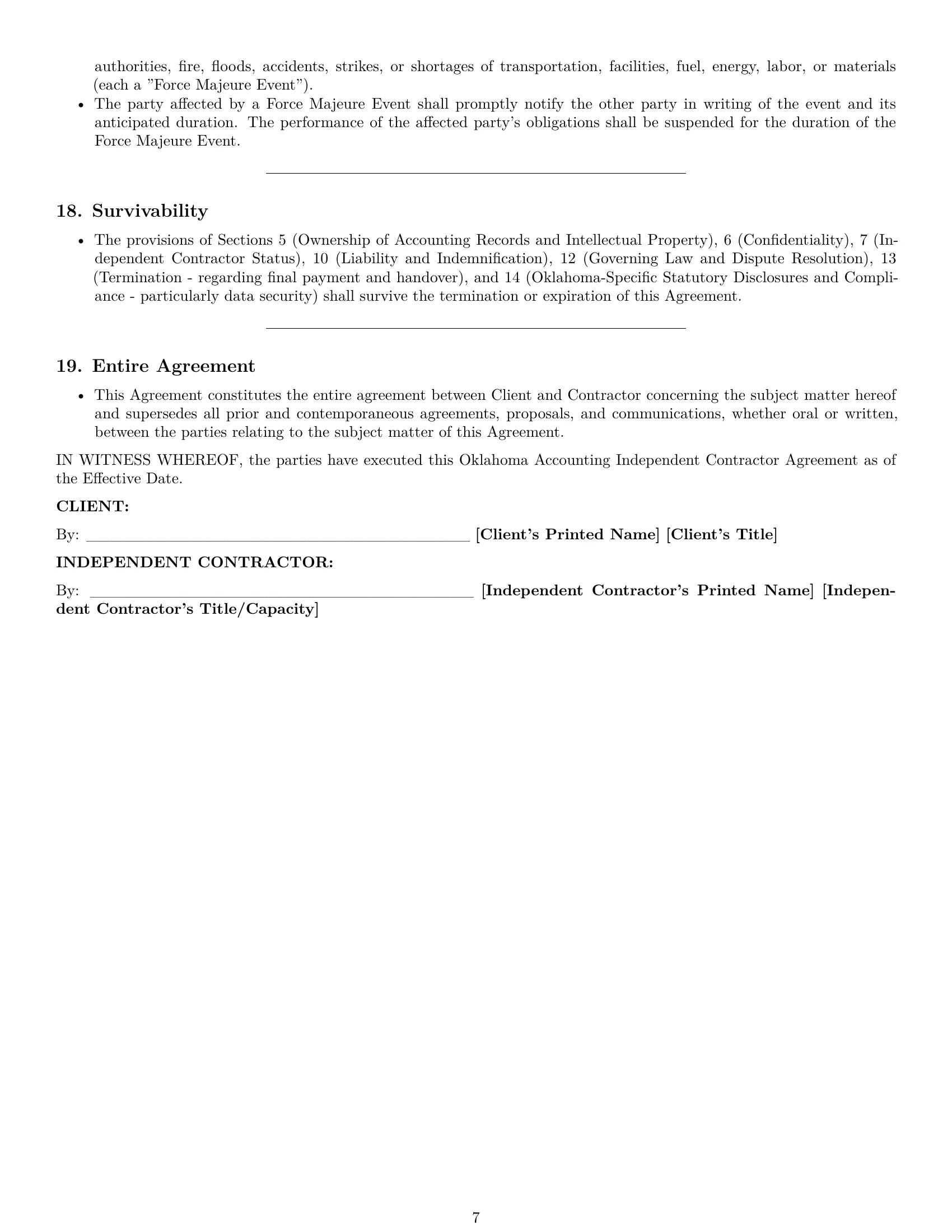 Preview page 7 of Pro Oklahoma accounting independent contractor agreement template