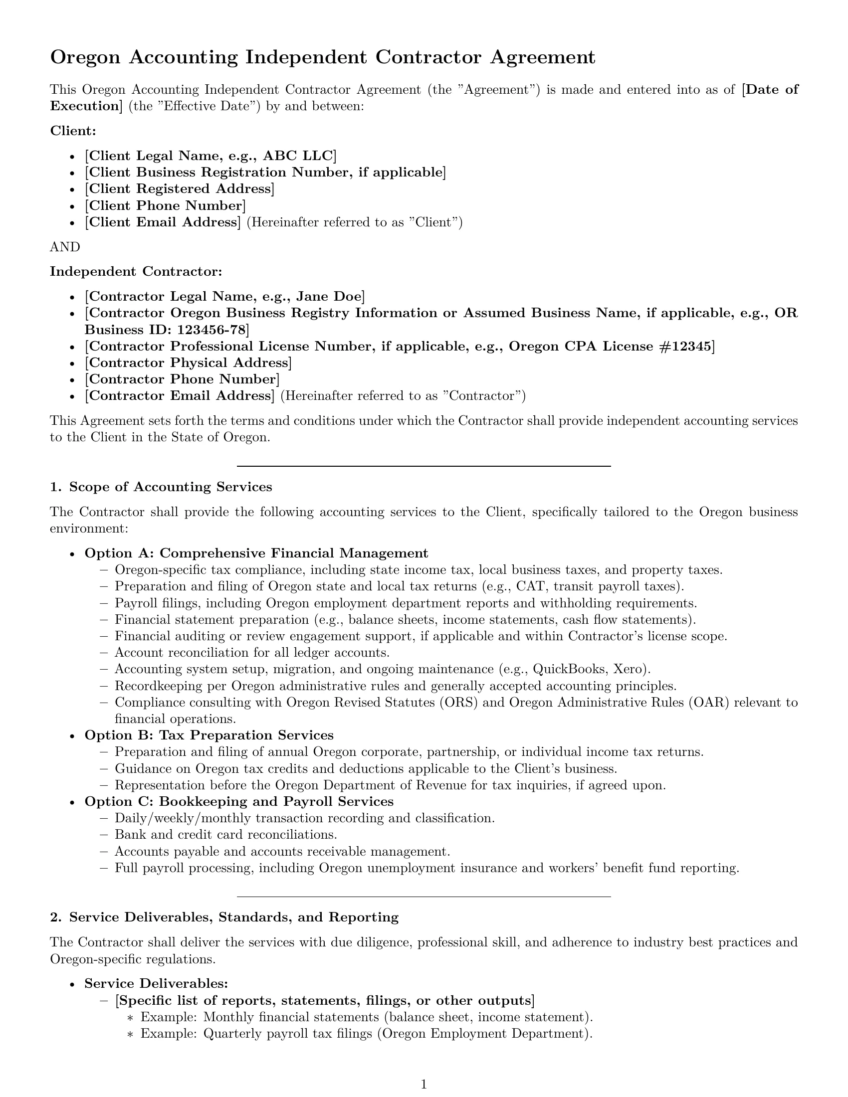 Preview page 1 of Pro Oregon accounting independent contractor agreement template