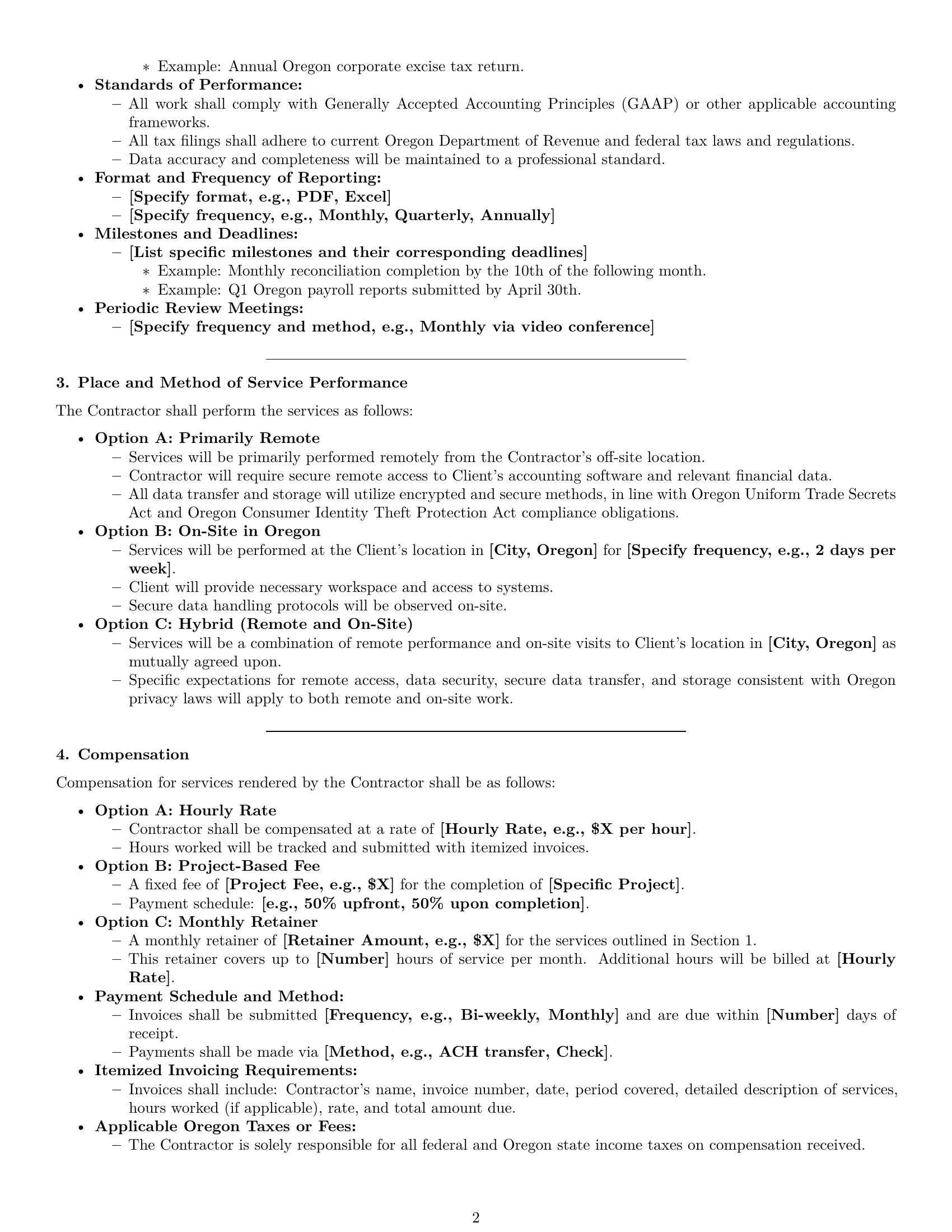 Preview page 2 of Pro Oregon accounting independent contractor agreement template
