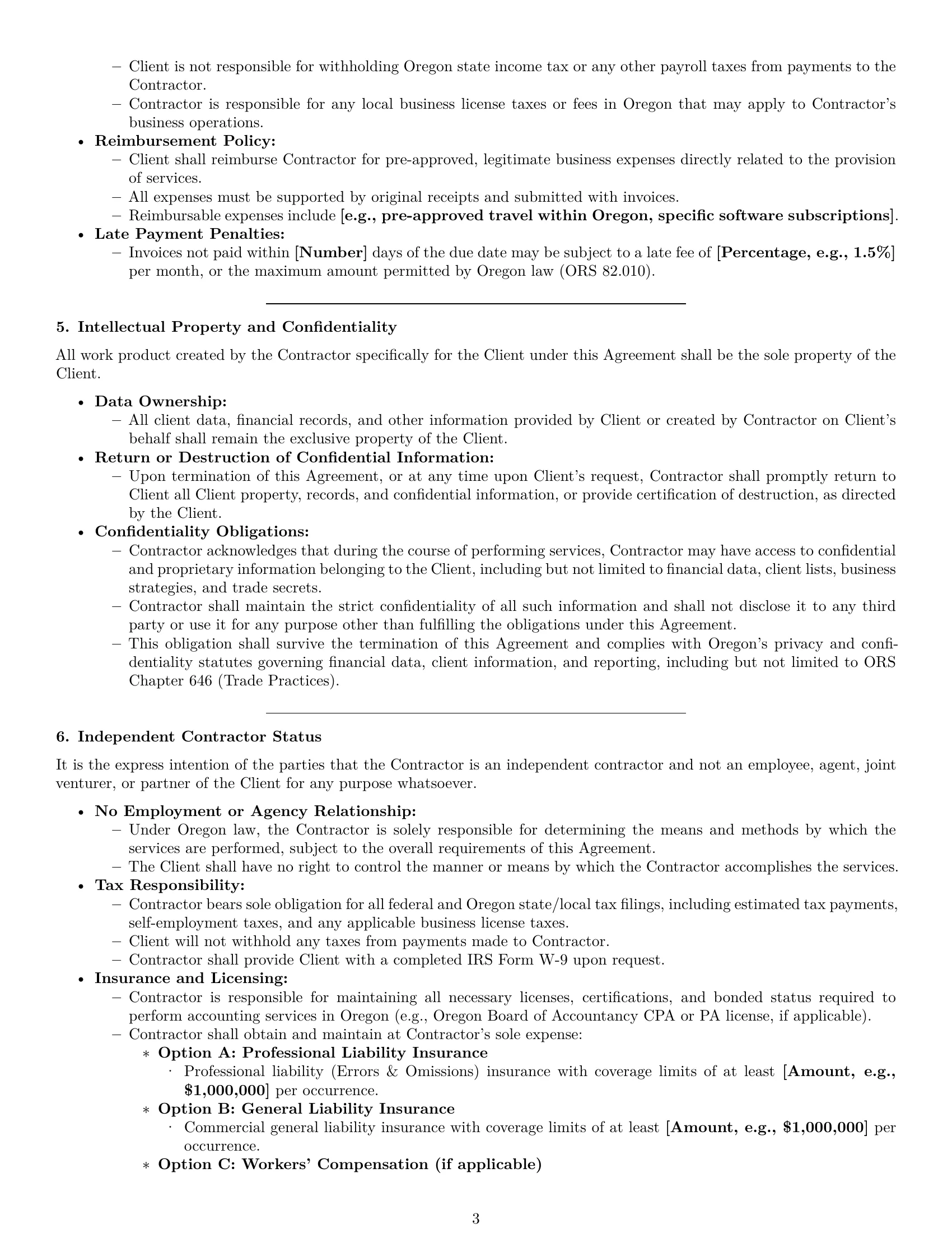 Preview page 3 of Pro Oregon accounting independent contractor agreement template