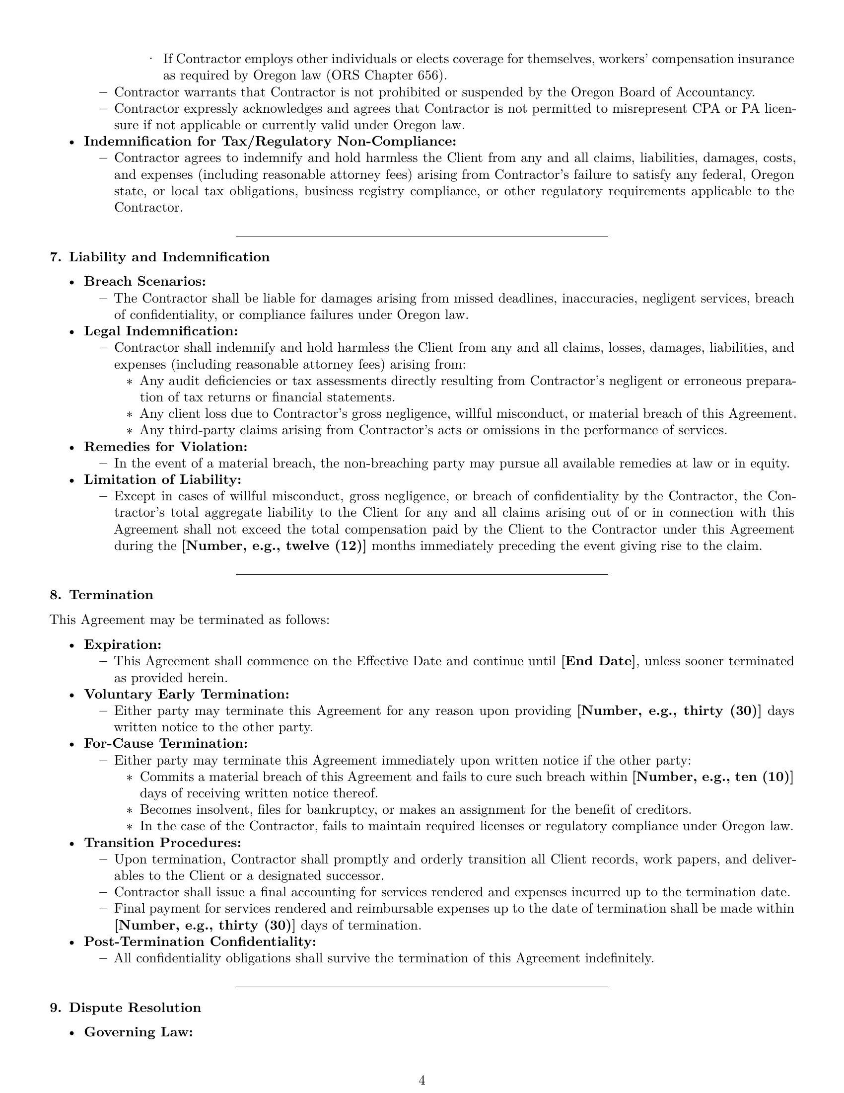 Preview page 4 of Pro Oregon accounting independent contractor agreement template
