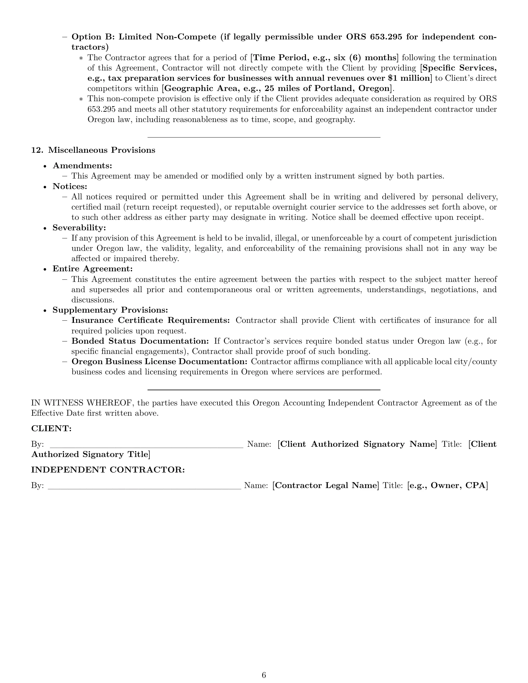 Preview page 6 of Pro Oregon accounting independent contractor agreement template
