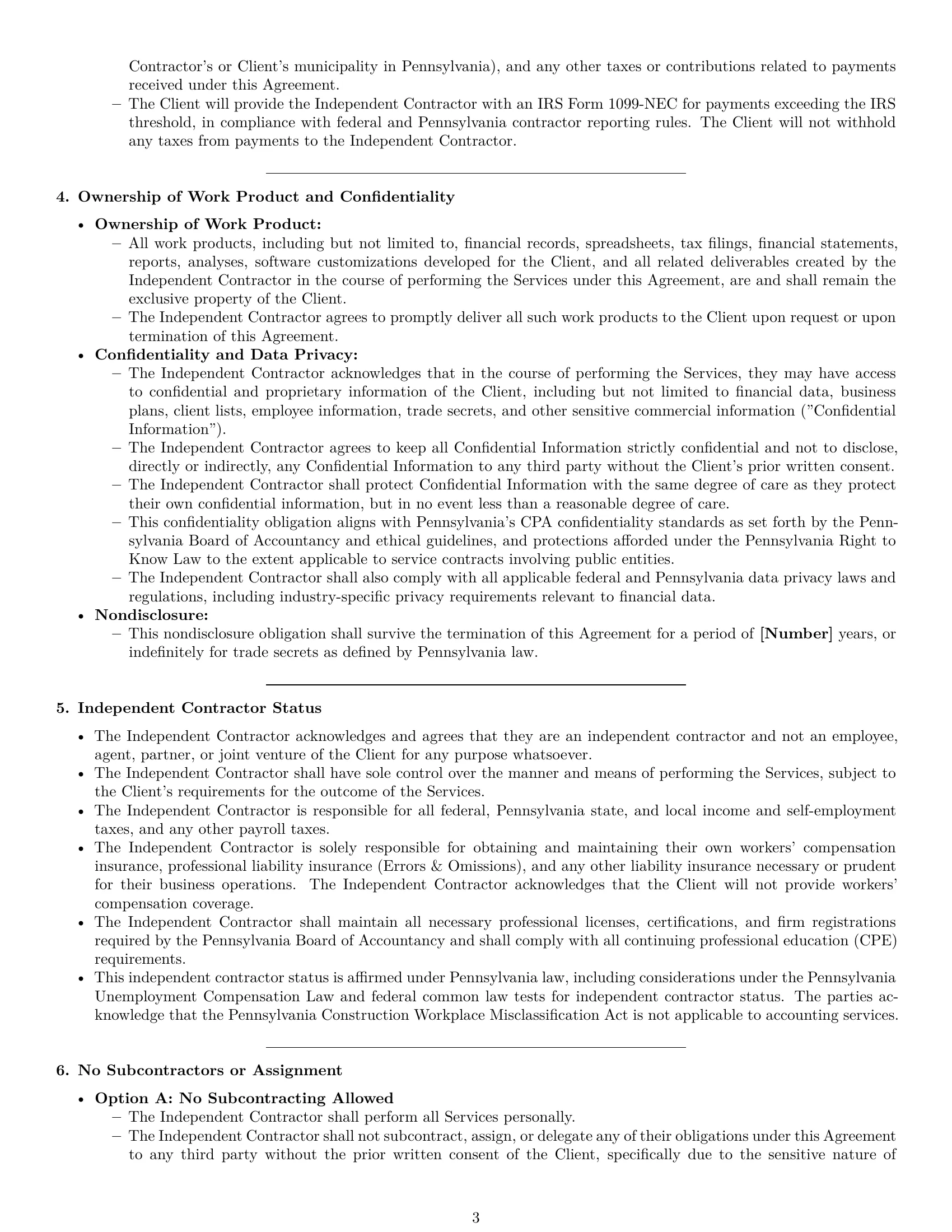 Preview page 3 of Pro Pennsylvania accounting independent contractor agreement template
