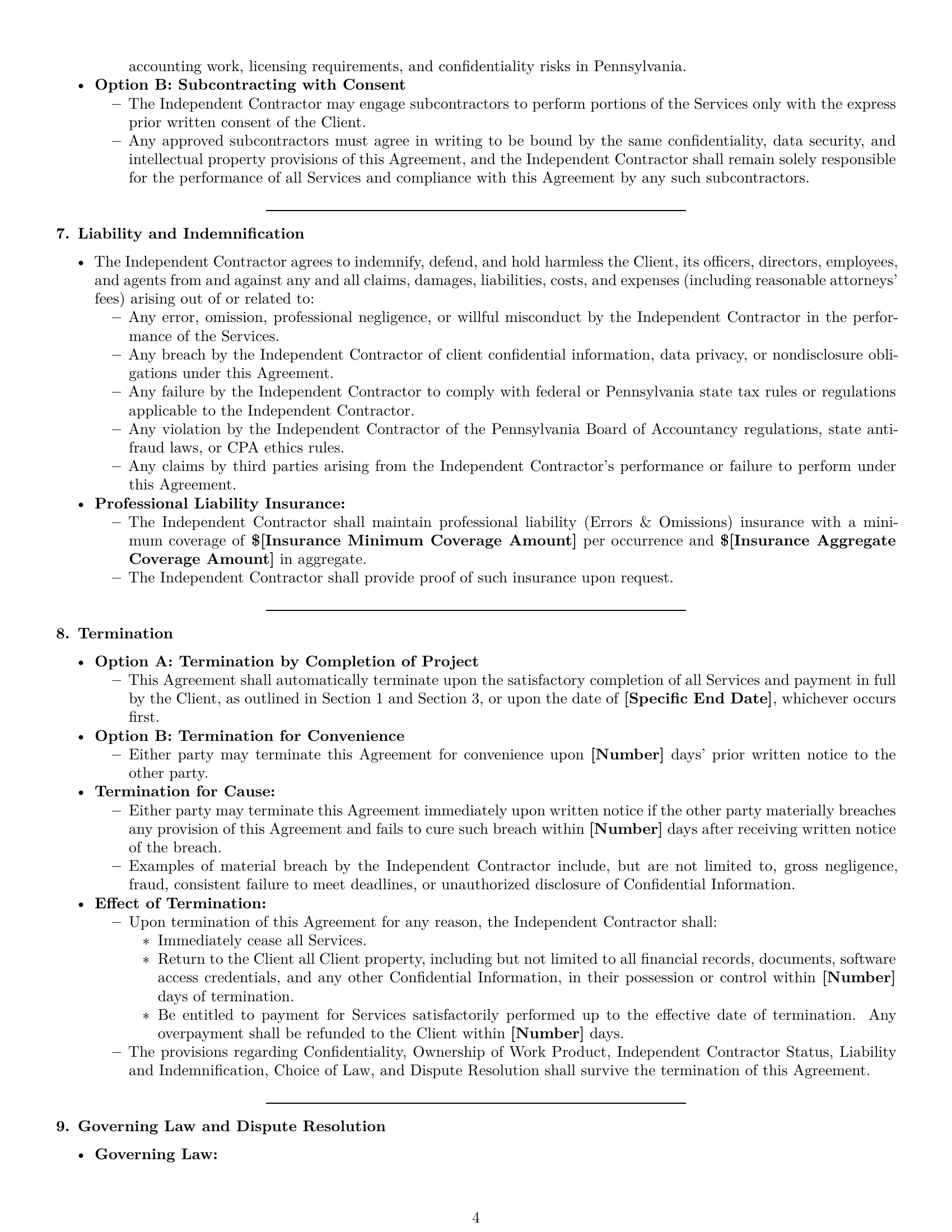 Preview page 4 of Pro Pennsylvania accounting independent contractor agreement template