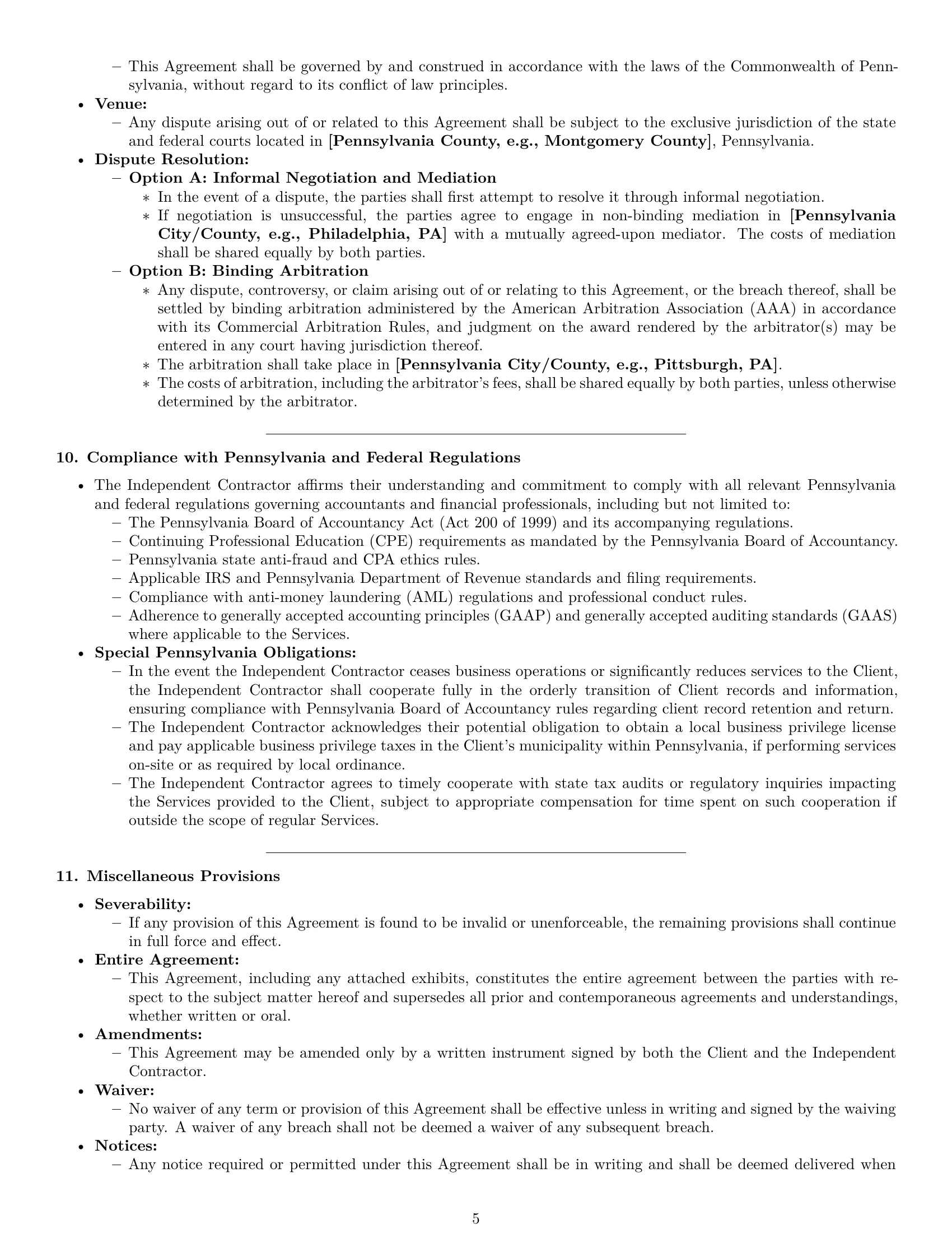 Preview page 5 of Pro Pennsylvania accounting independent contractor agreement template