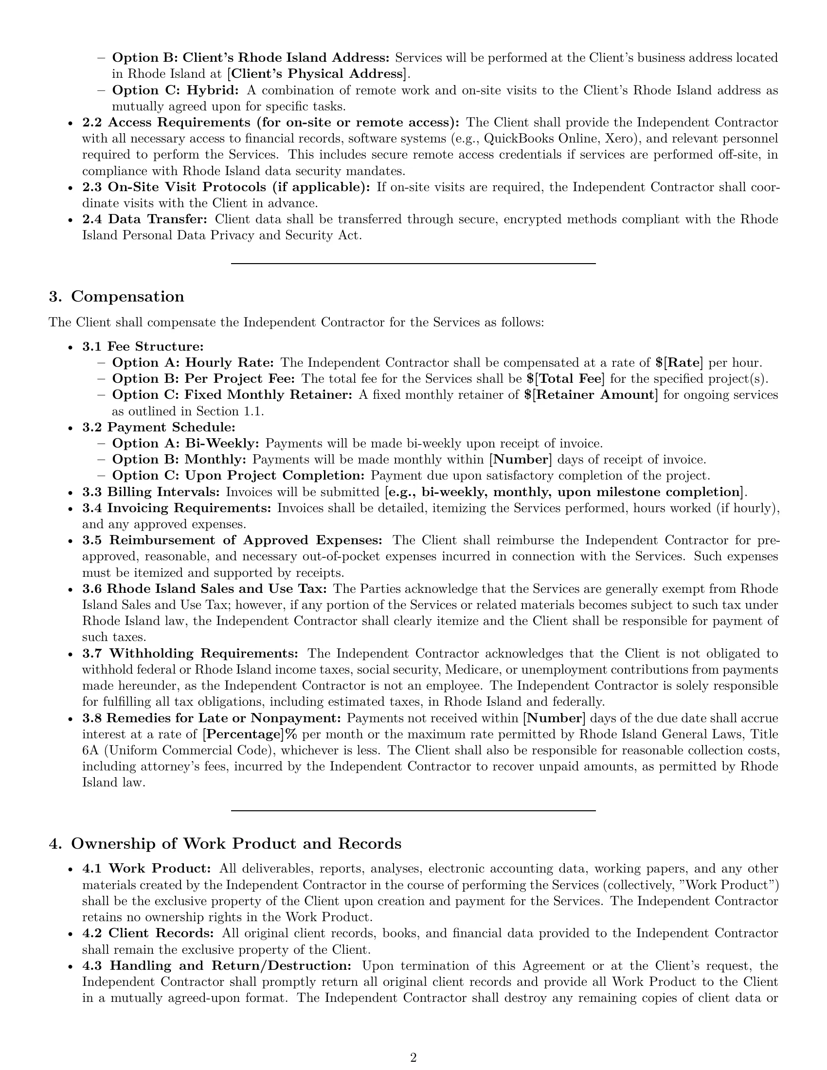 Preview page 2 of Pro Rhode Island accounting independent contractor agreement template