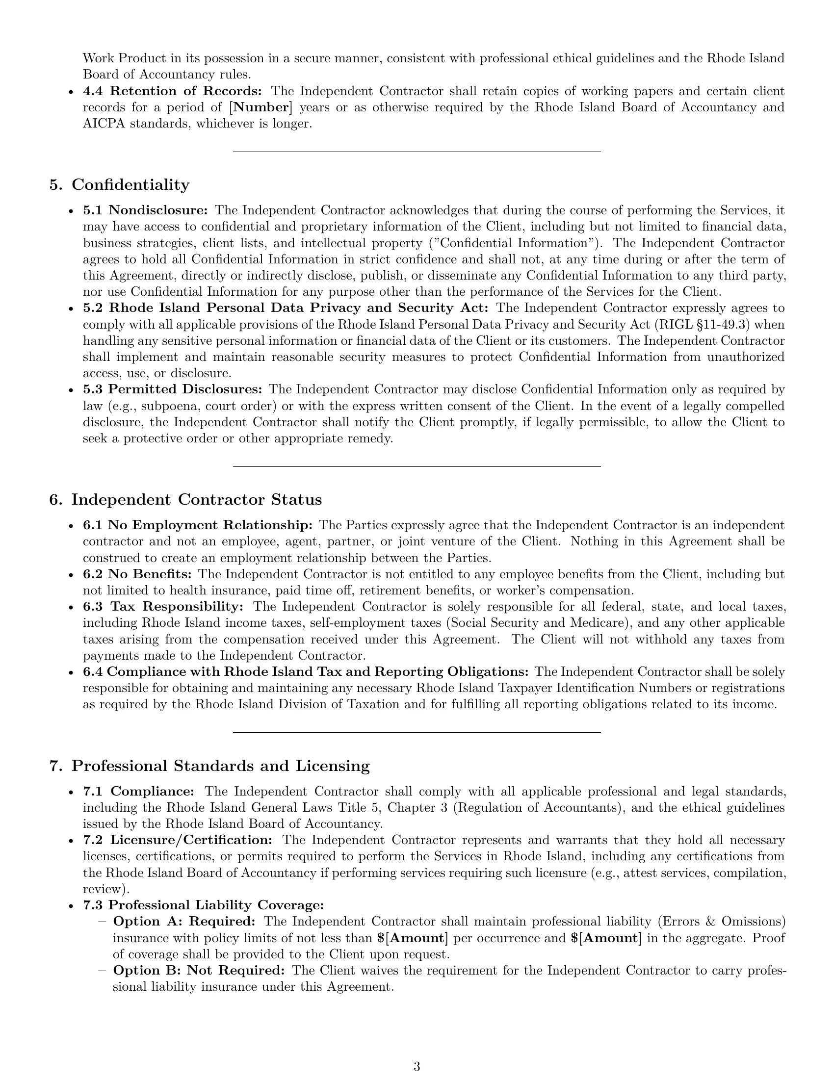 Preview page 3 of Pro Rhode Island accounting independent contractor agreement template