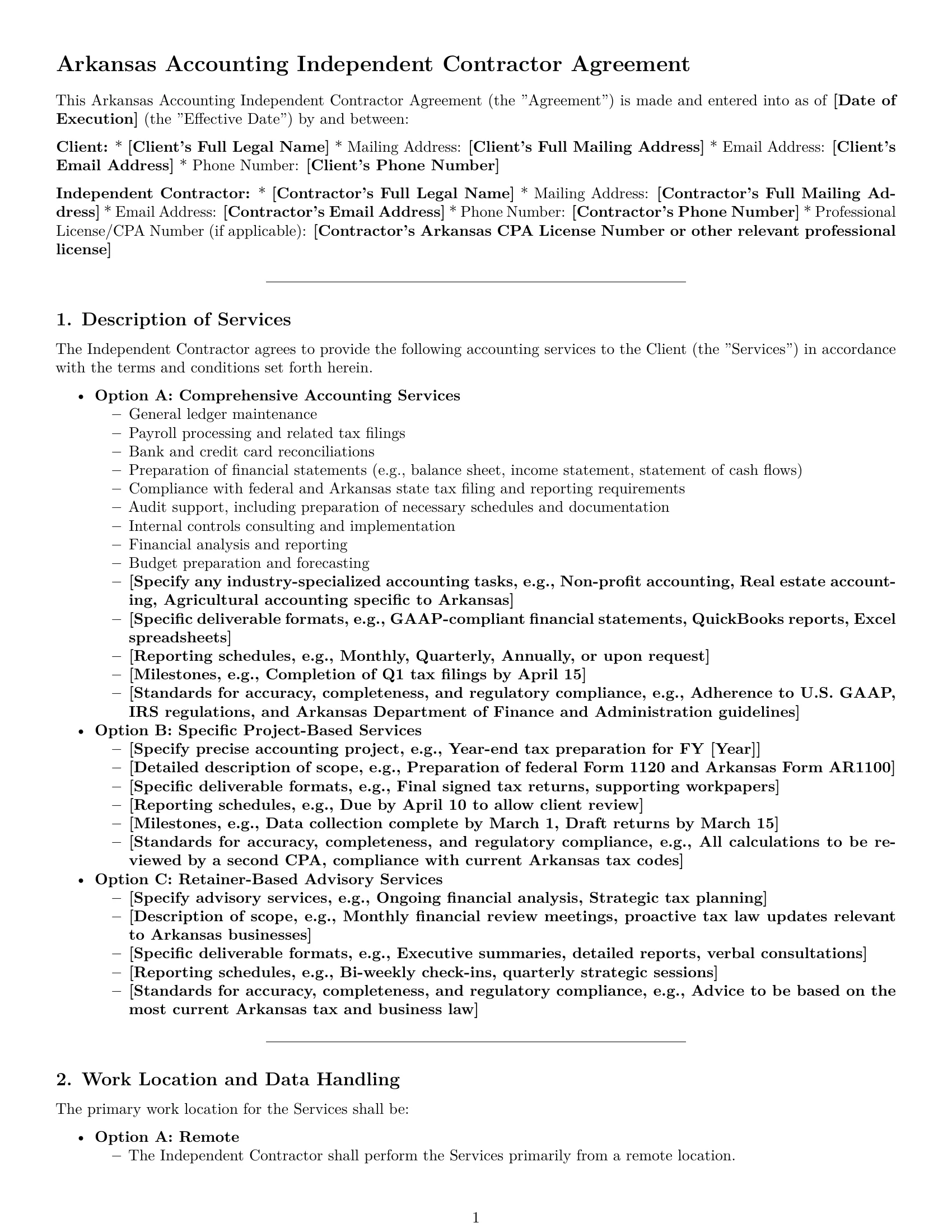 Preview page 1 of Pro Arkansas accounting independent contractor agreement template