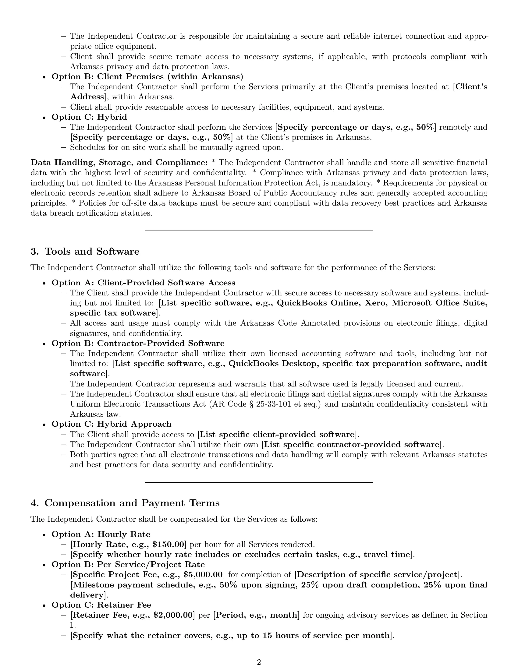 Preview page 2 of Pro Arkansas accounting independent contractor agreement template