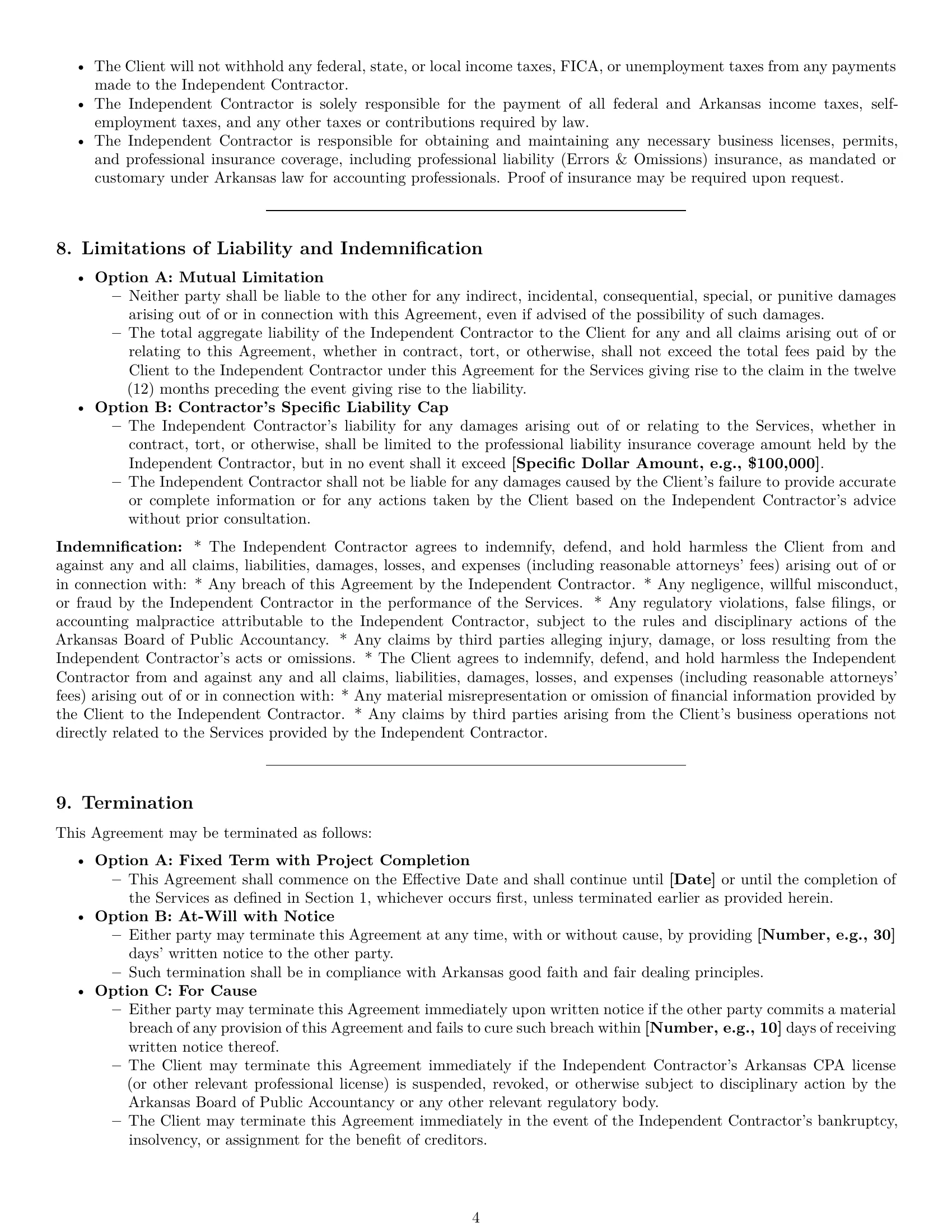 Preview page 4 of Pro Arkansas accounting independent contractor agreement template