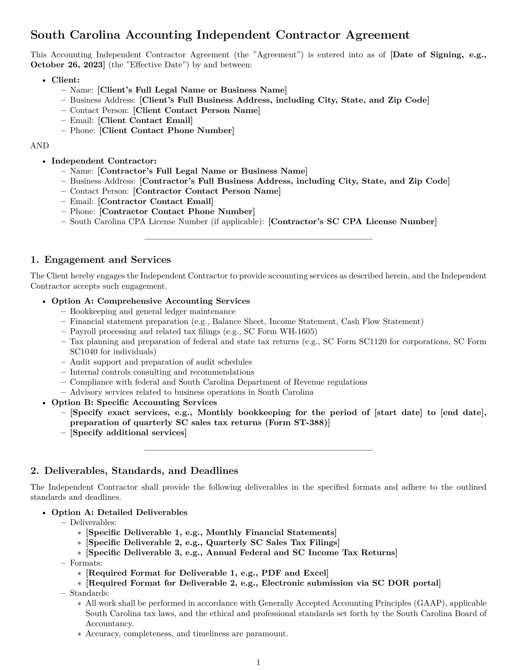 Preview page 1 of Pro South Carolina accounting independent contractor agreement template