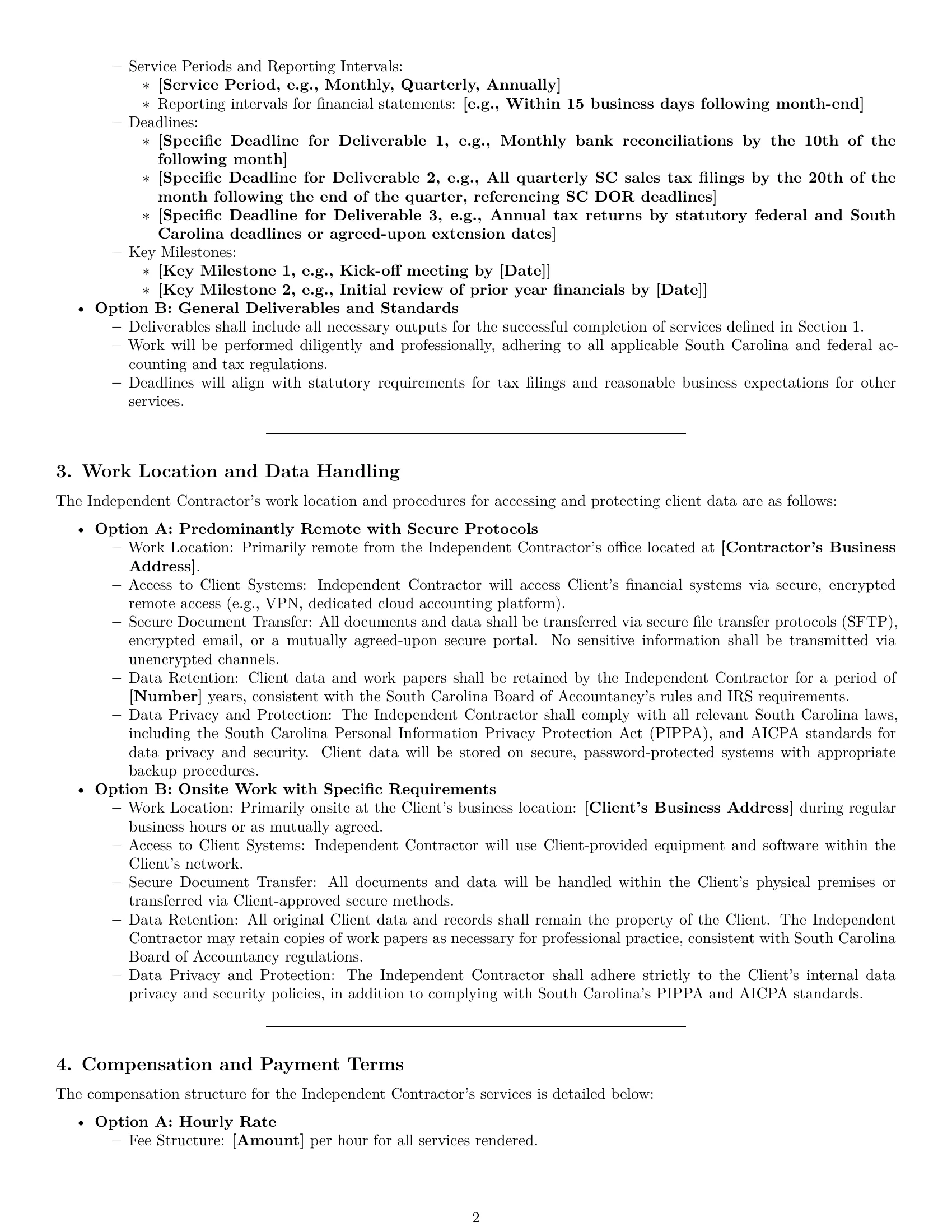Preview page 2 of Pro South Carolina accounting independent contractor agreement template