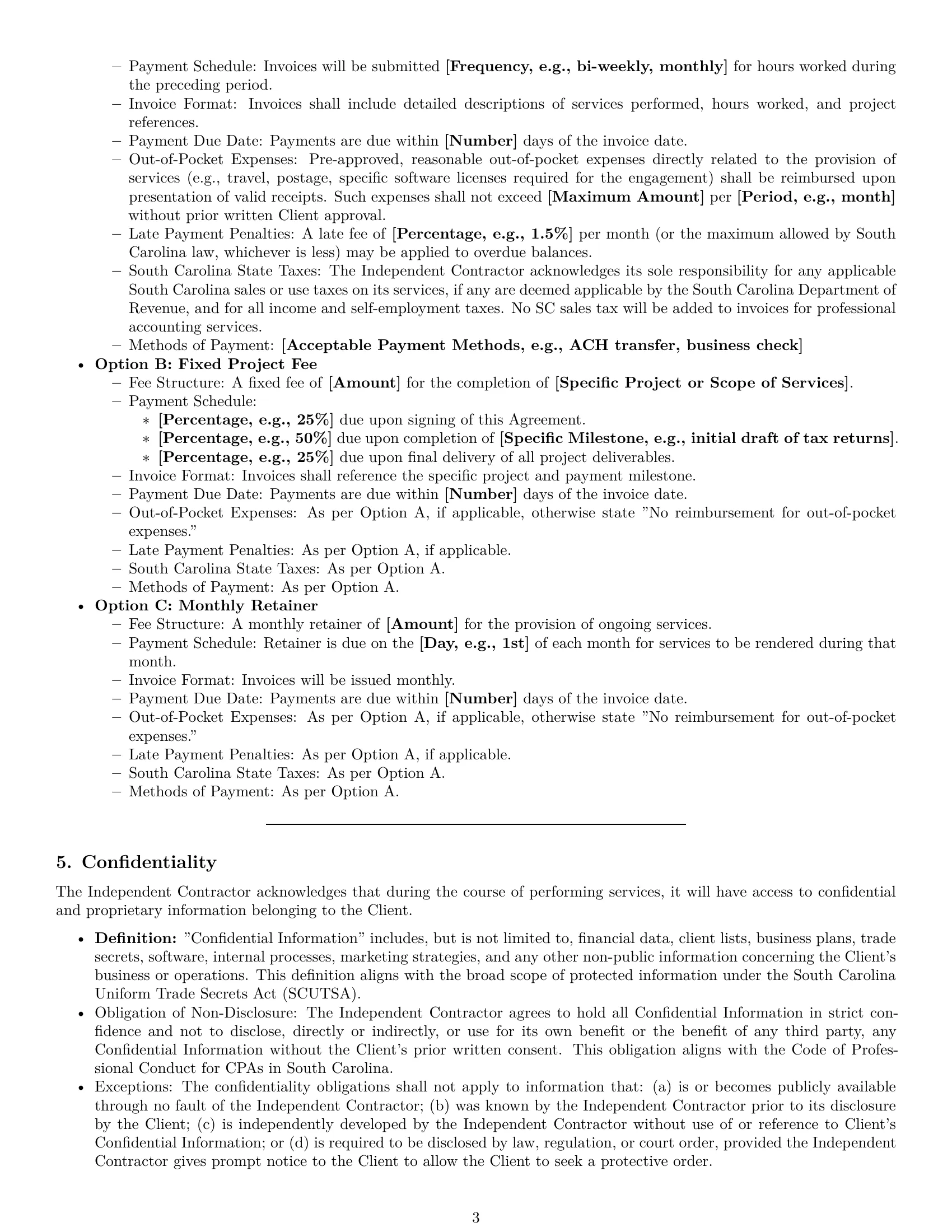 Preview page 3 of Pro South Carolina accounting independent contractor agreement template