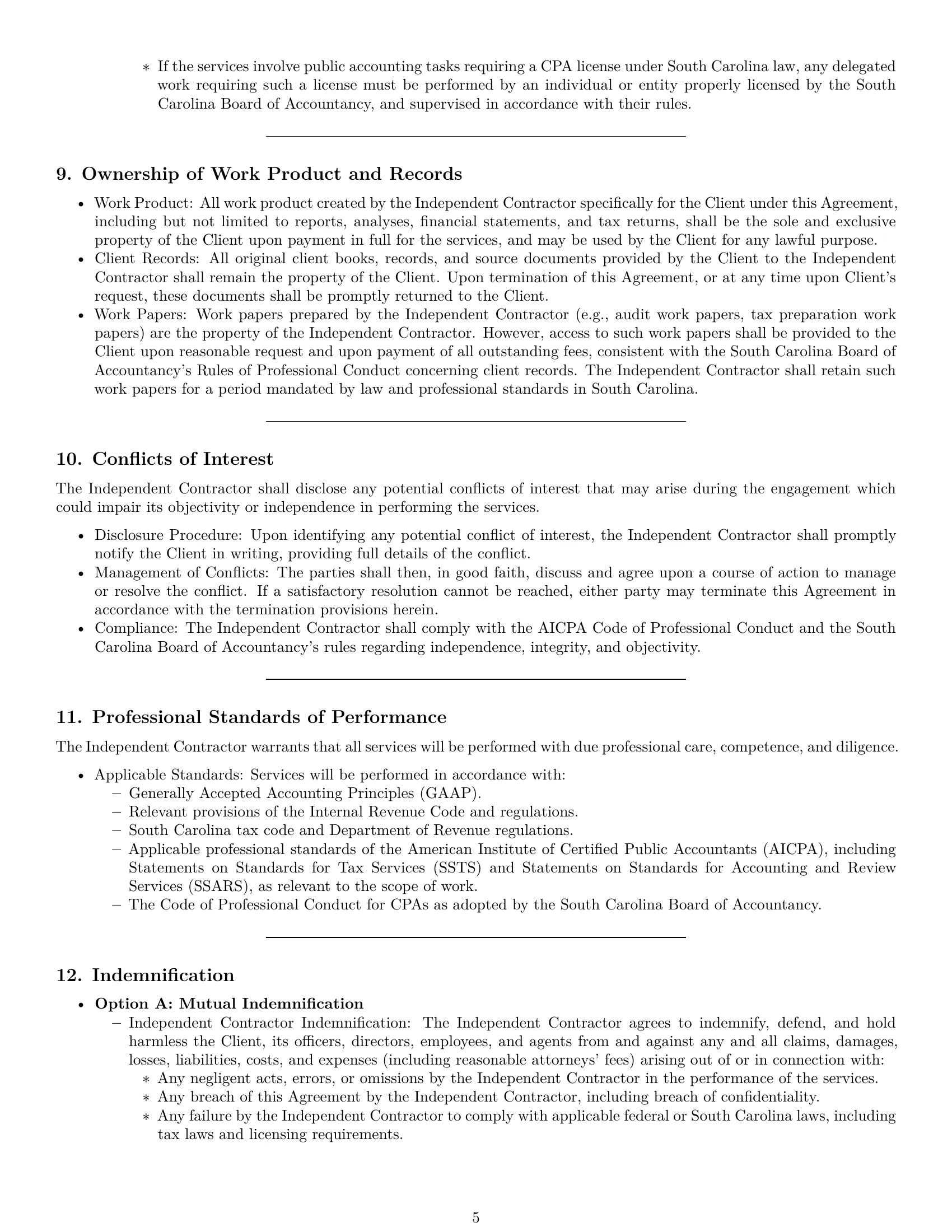Preview page 5 of Pro South Carolina accounting independent contractor agreement template