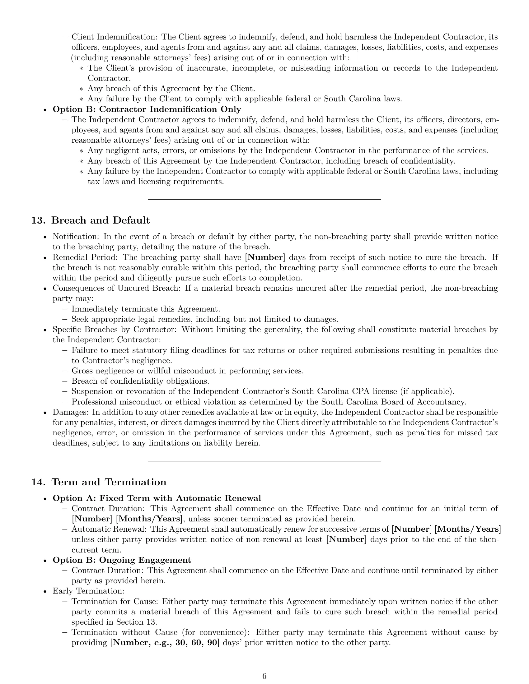 Preview page 6 of Pro South Carolina accounting independent contractor agreement template