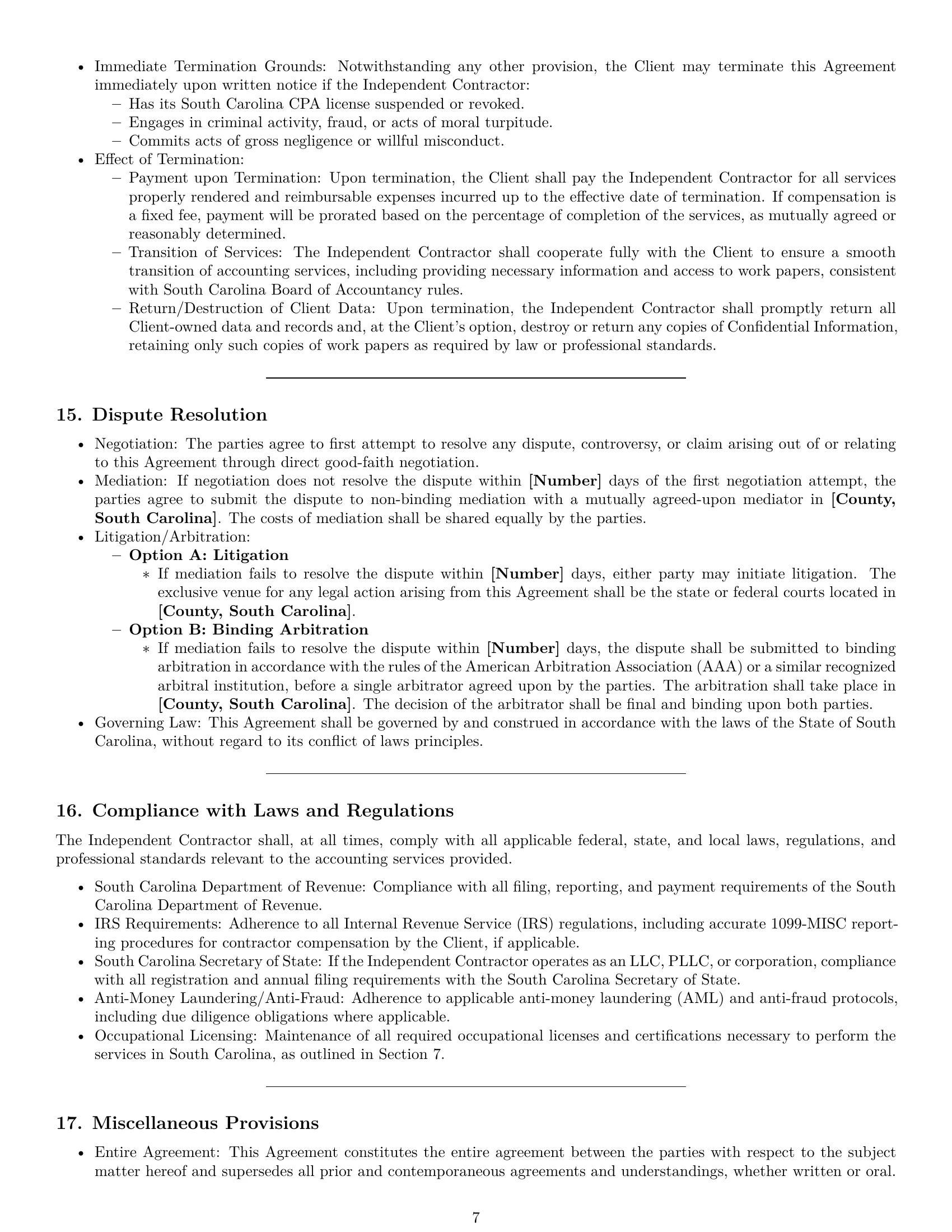 Preview page 7 of Pro South Carolina accounting independent contractor agreement template