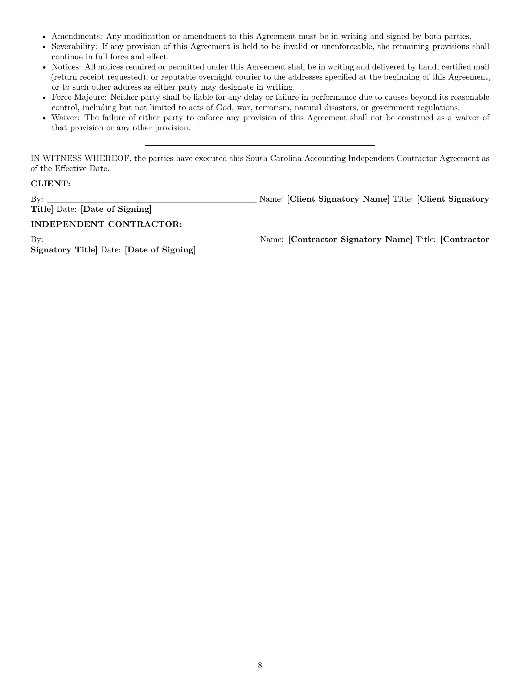 Preview page 8 of Pro South Carolina accounting independent contractor agreement template