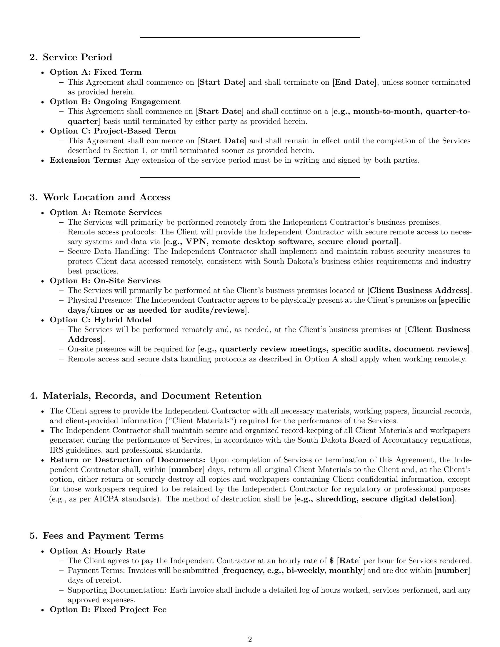 Preview page 2 of Pro South Dakota accounting independent contractor agreement template