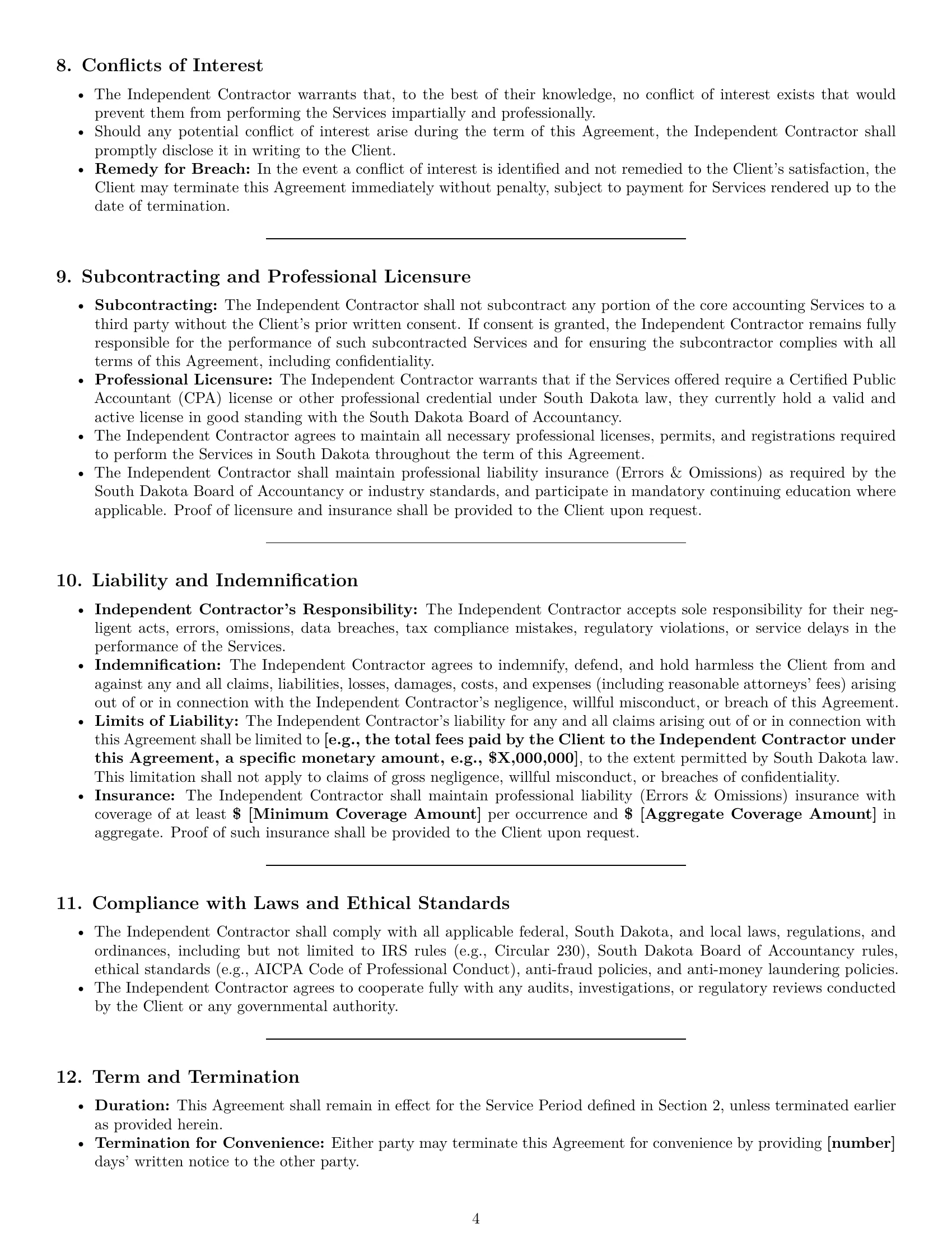 Preview page 4 of Pro South Dakota accounting independent contractor agreement template