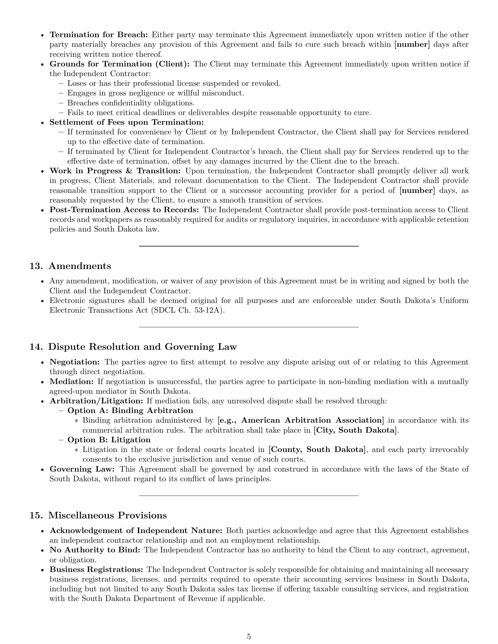 Preview page 5 of Pro South Dakota accounting independent contractor agreement template