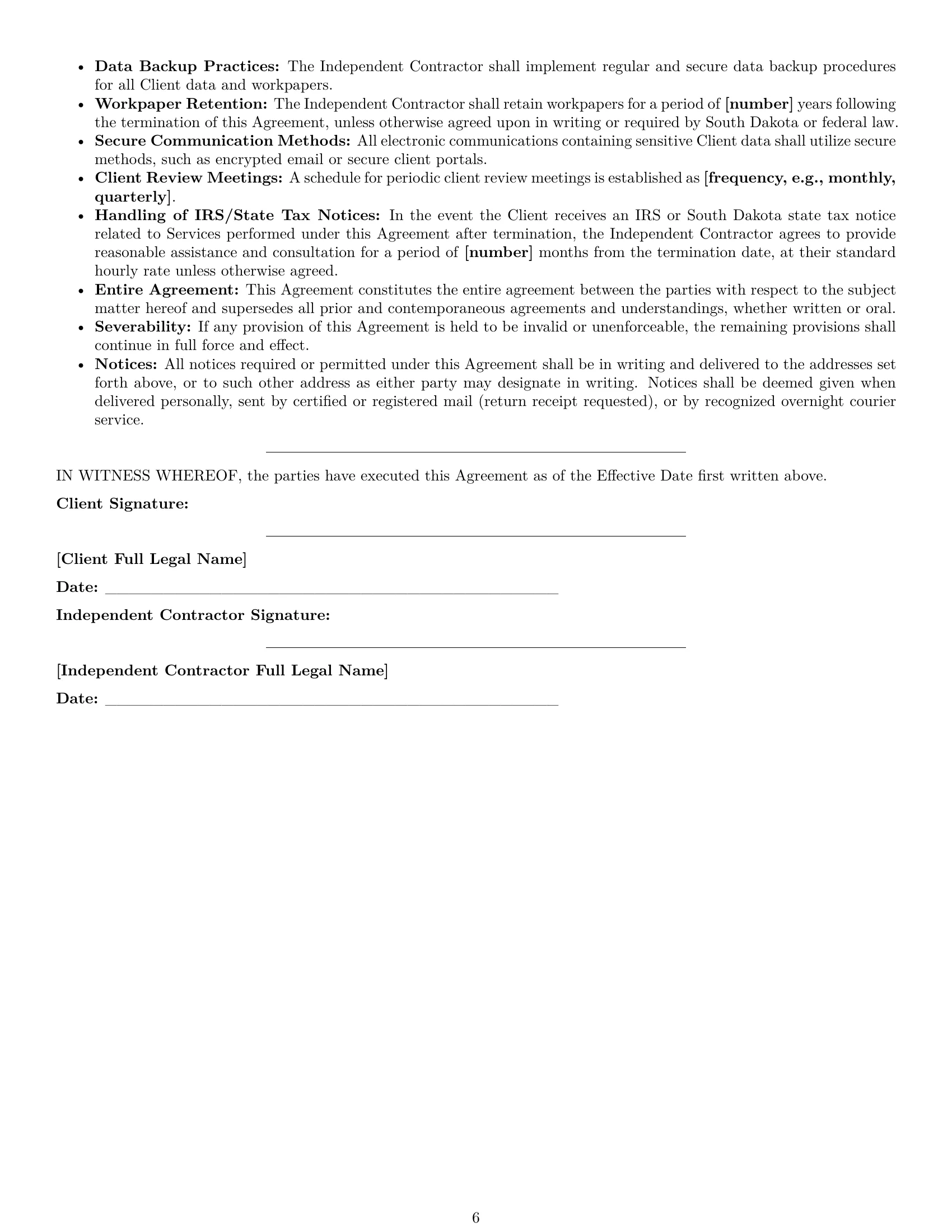 Preview page 6 of Pro South Dakota accounting independent contractor agreement template