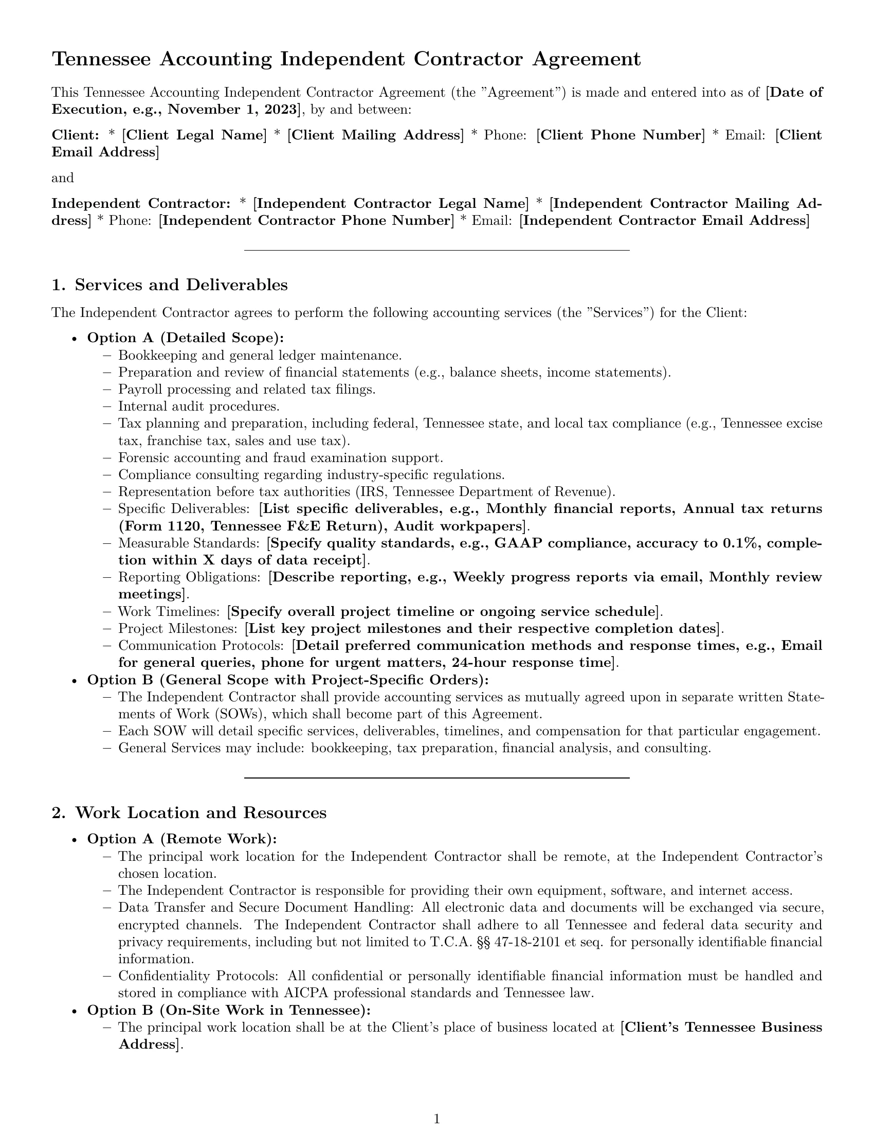 Preview page 1 of Pro Tennessee accounting independent contractor agreement template