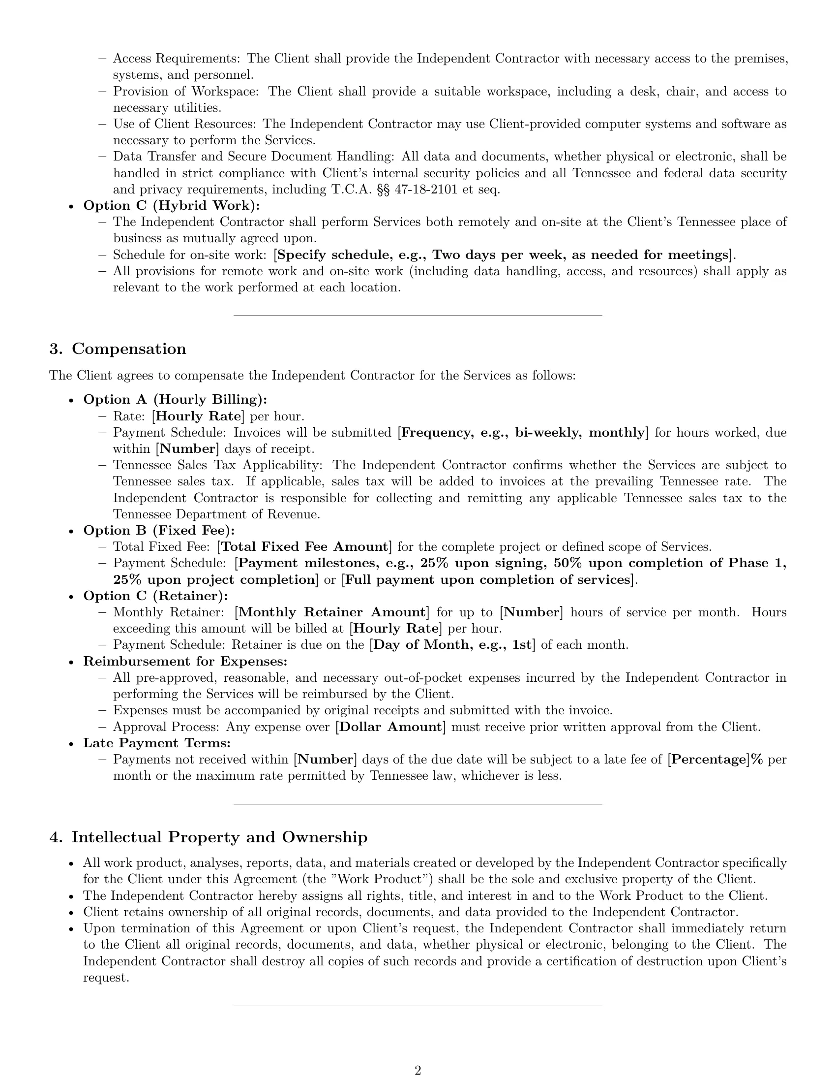 Preview page 2 of Pro Tennessee accounting independent contractor agreement template