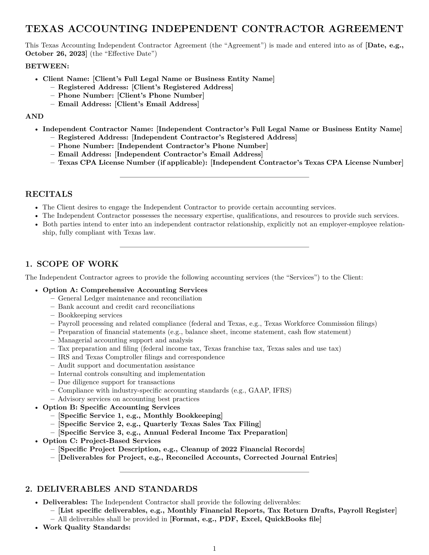 Preview page 1 of Pro Texas accounting independent contractor agreement template