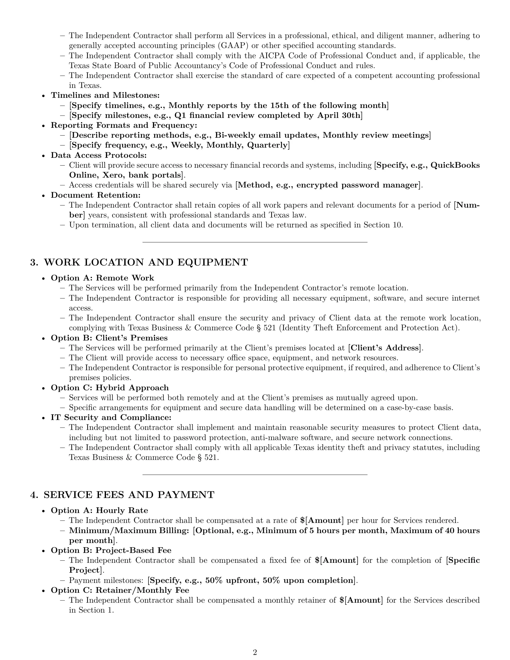 Preview page 2 of Pro Texas accounting independent contractor agreement template