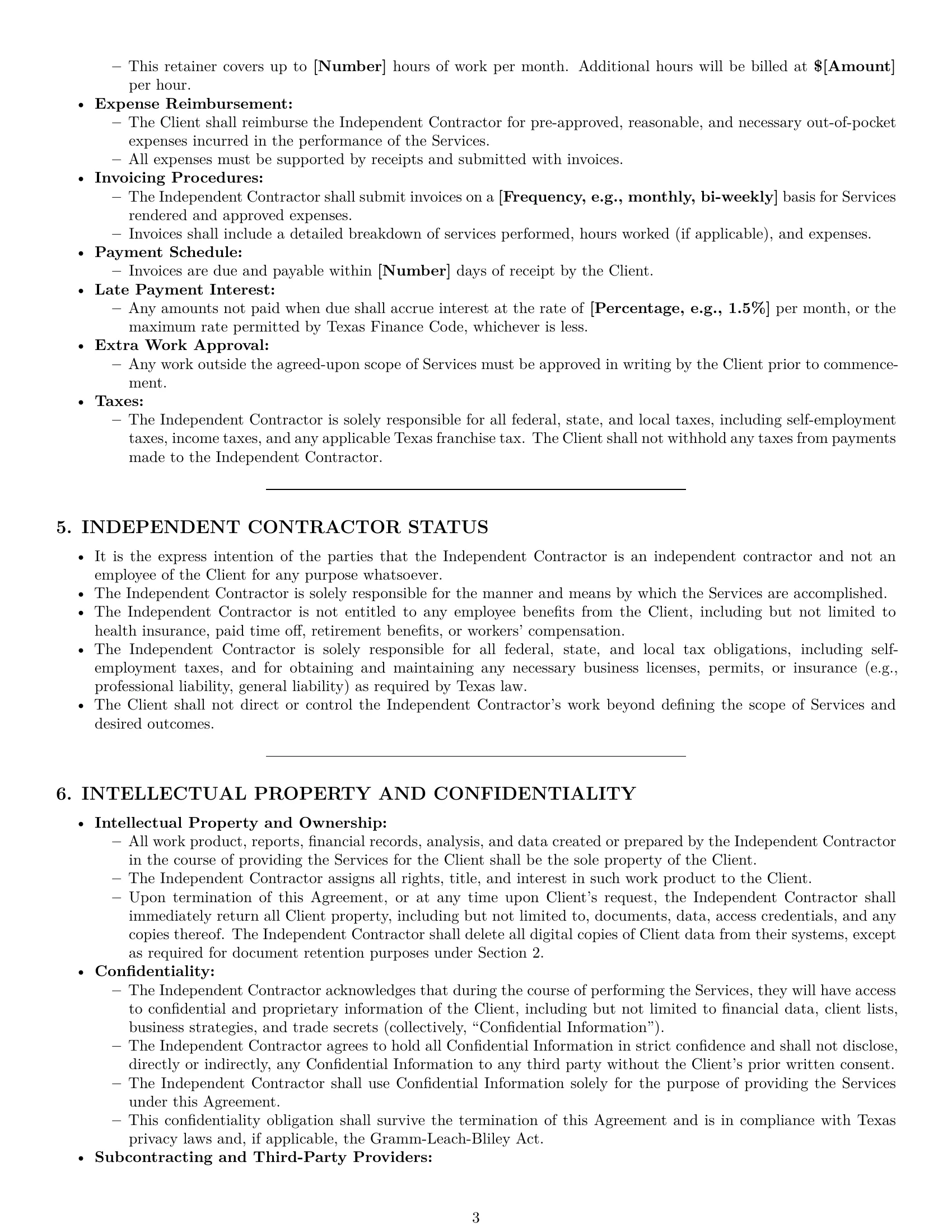 Preview page 3 of Pro Texas accounting independent contractor agreement template