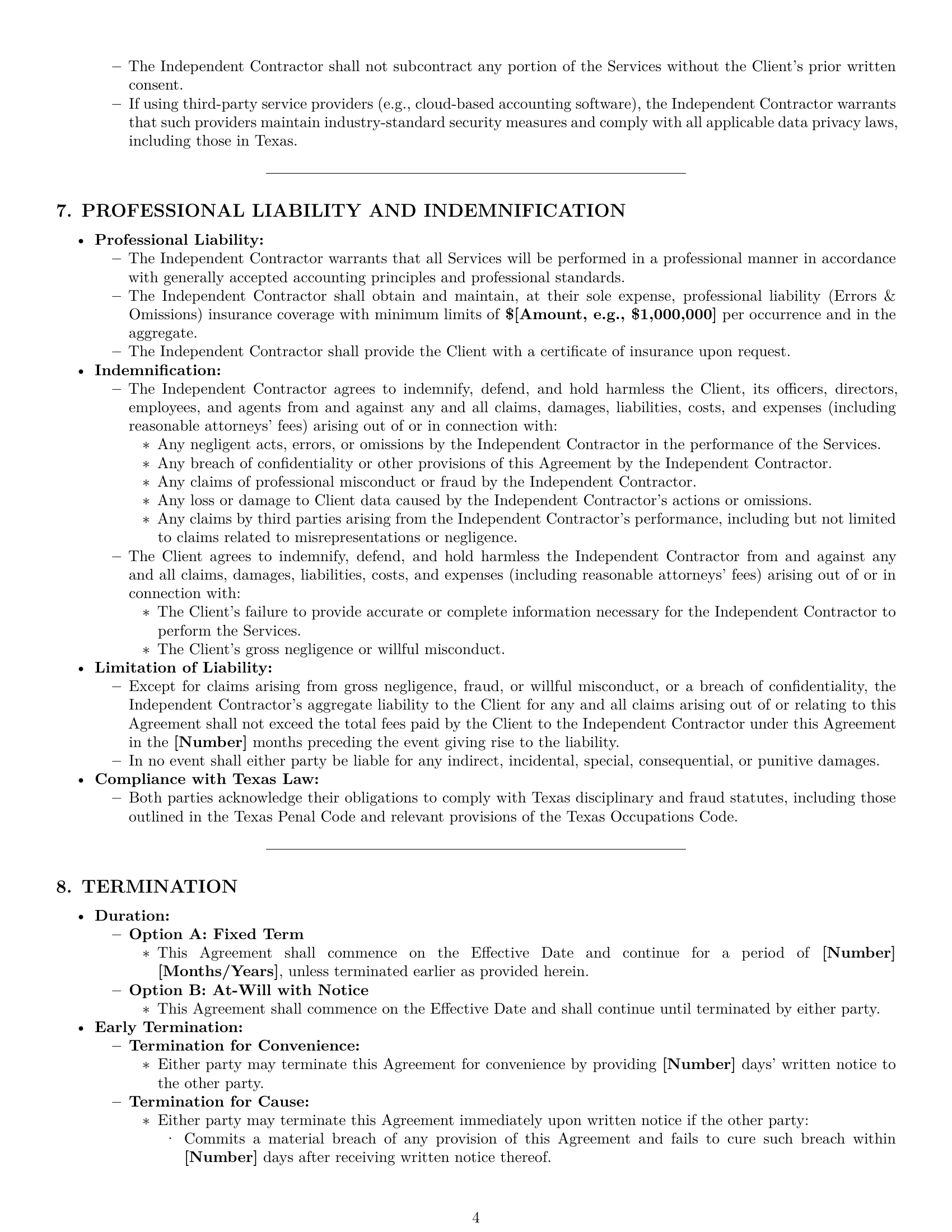Preview page 4 of Pro Texas accounting independent contractor agreement template