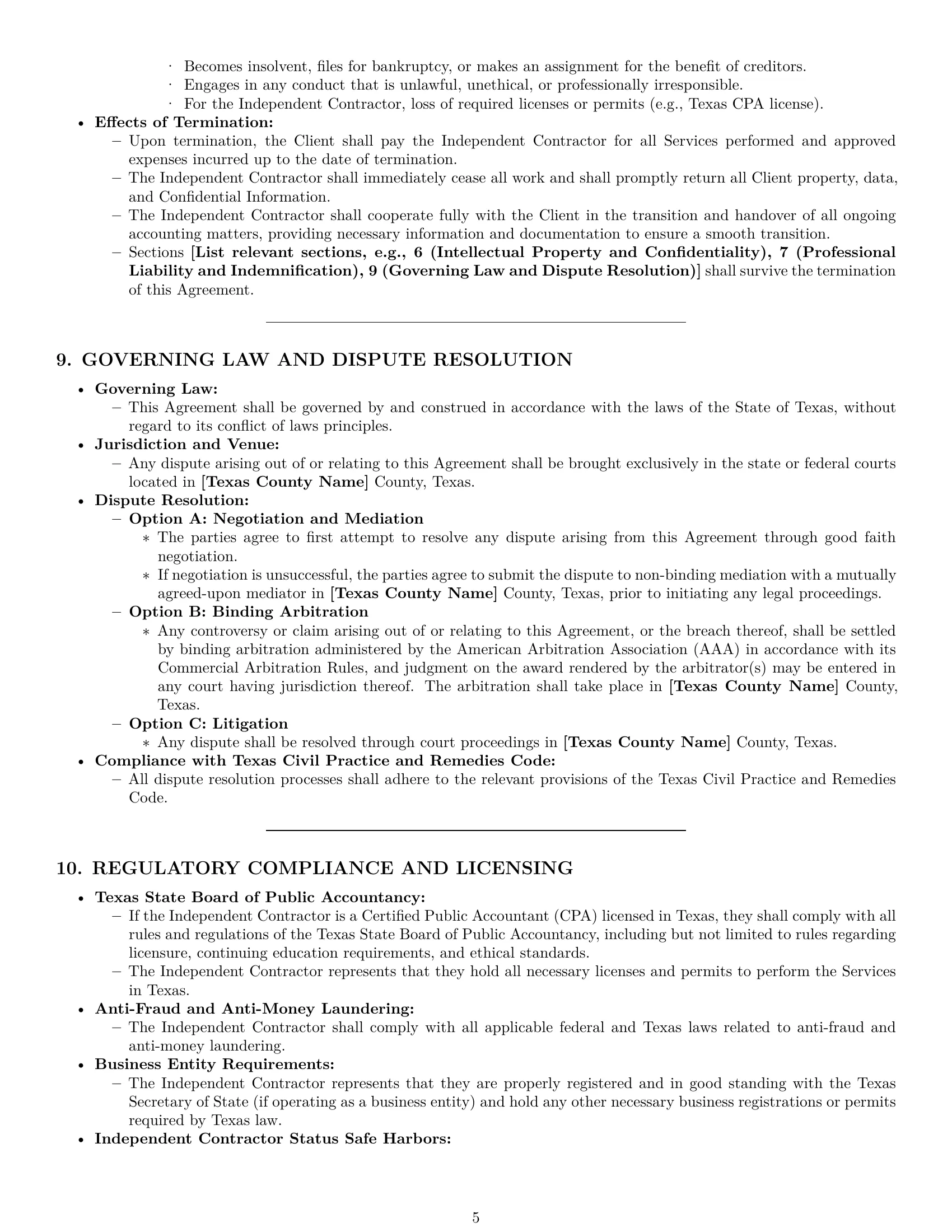 Preview page 5 of Pro Texas accounting independent contractor agreement template