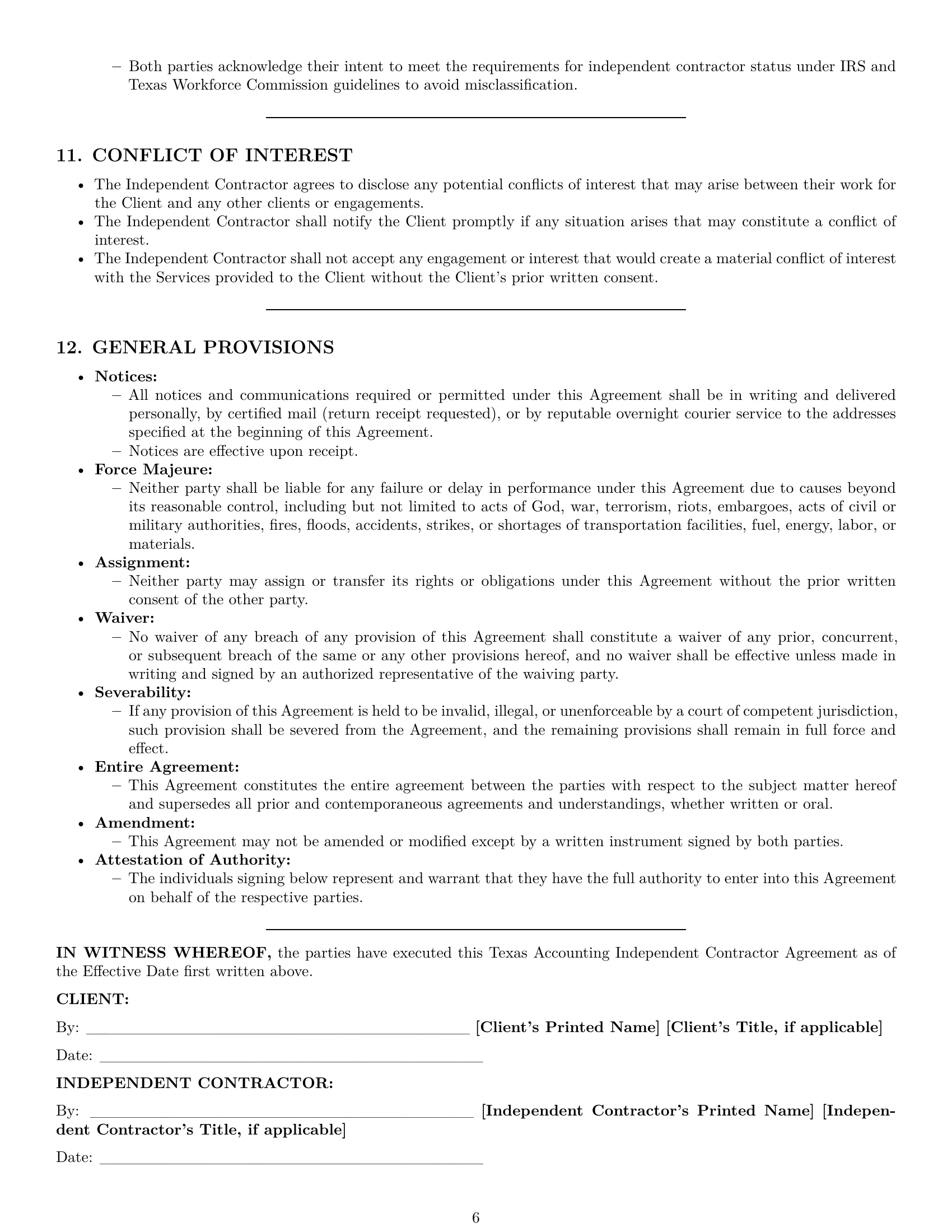 Preview page 6 of Pro Texas accounting independent contractor agreement template
