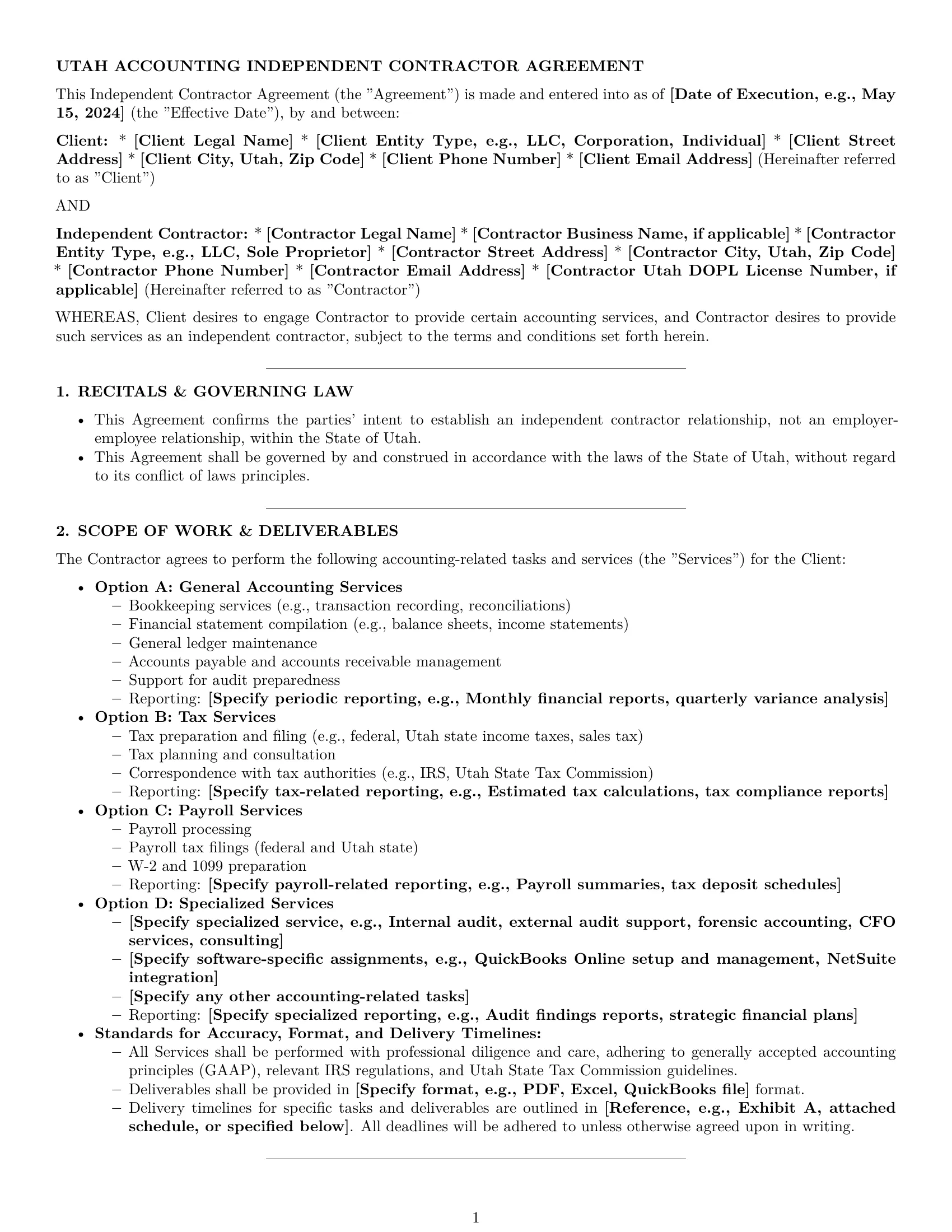 Preview page 1 of Pro Utah accounting independent contractor agreement template
