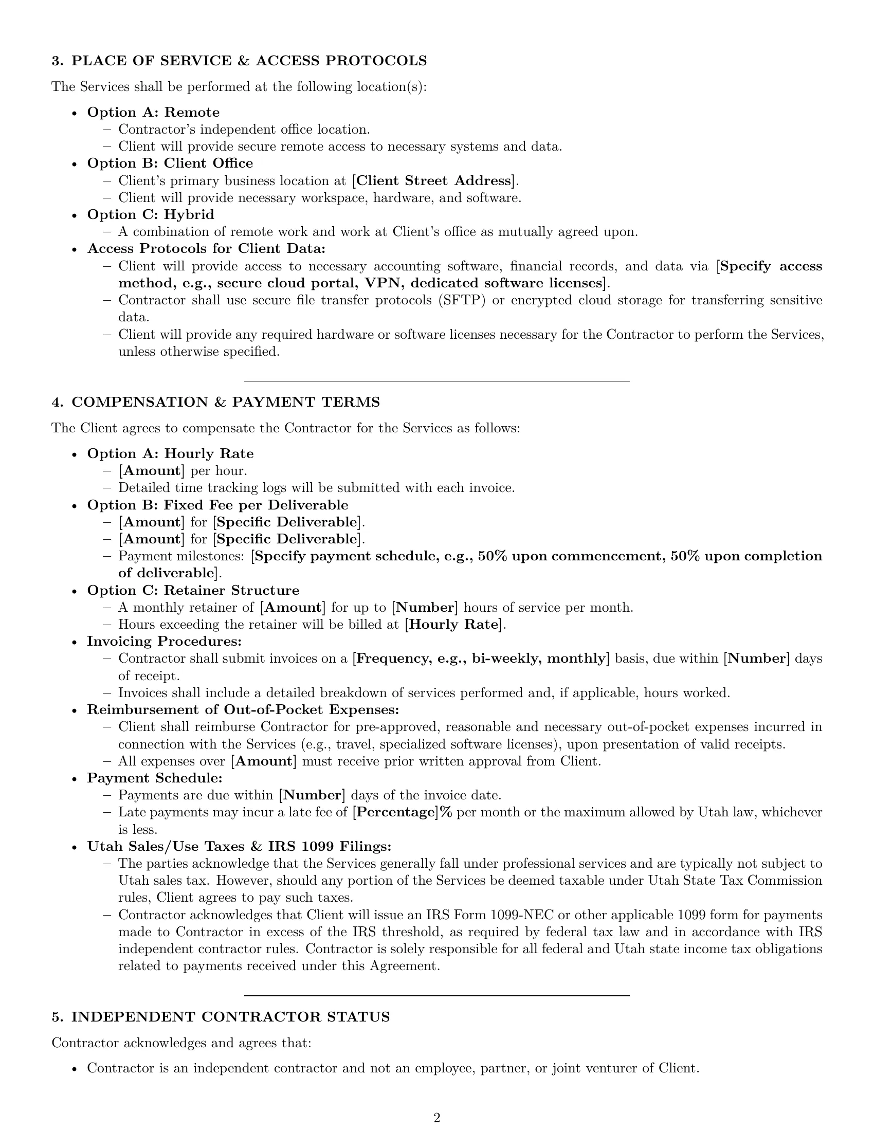 Preview page 2 of Pro Utah accounting independent contractor agreement template