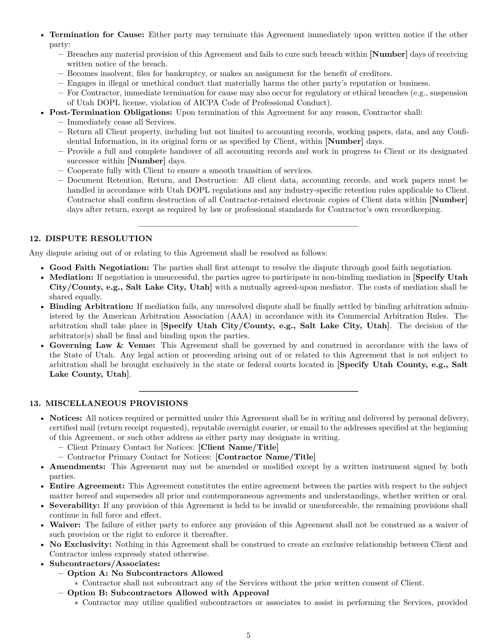 Preview page 5 of Pro Utah accounting independent contractor agreement template