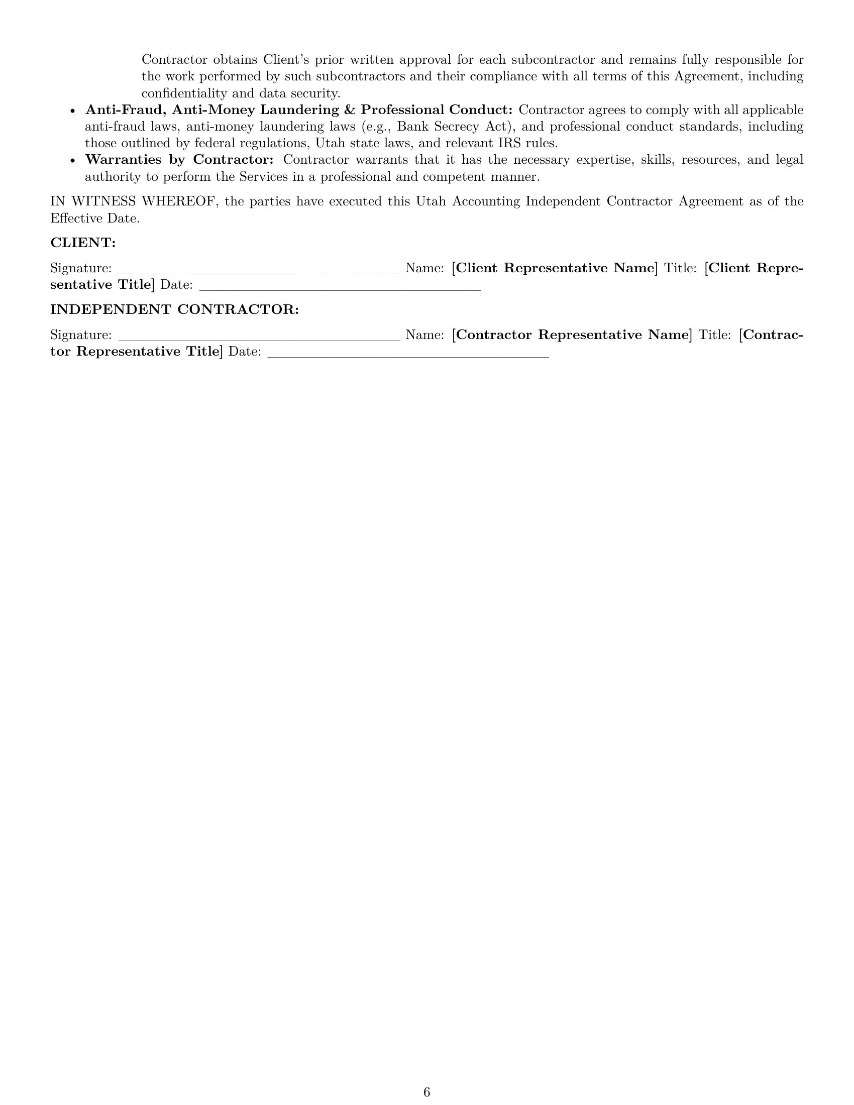 Preview page 6 of Pro Utah accounting independent contractor agreement template