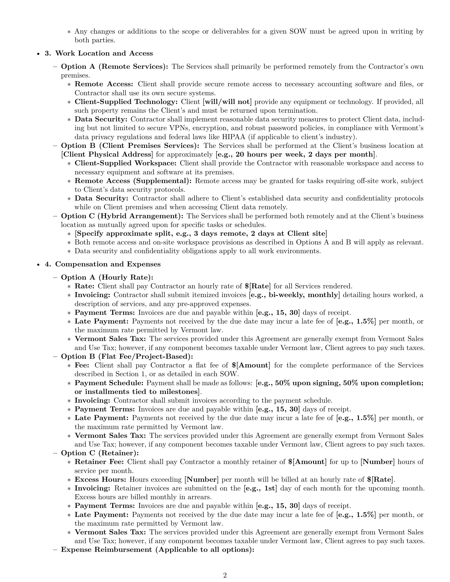 Preview page 2 of Pro Vermont accounting independent contractor agreement template