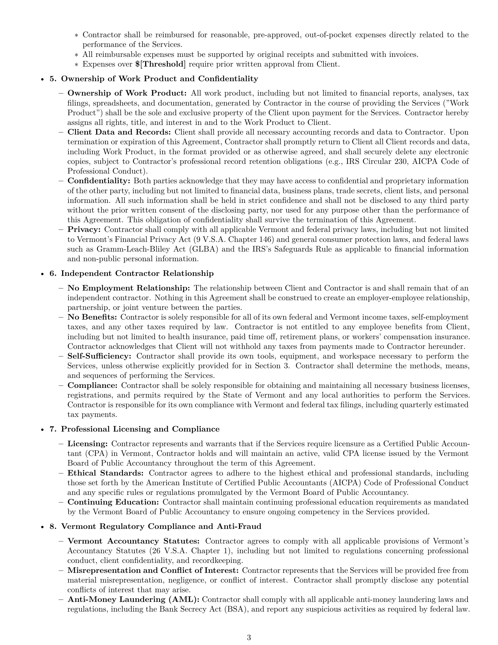 Preview page 3 of Pro Vermont accounting independent contractor agreement template