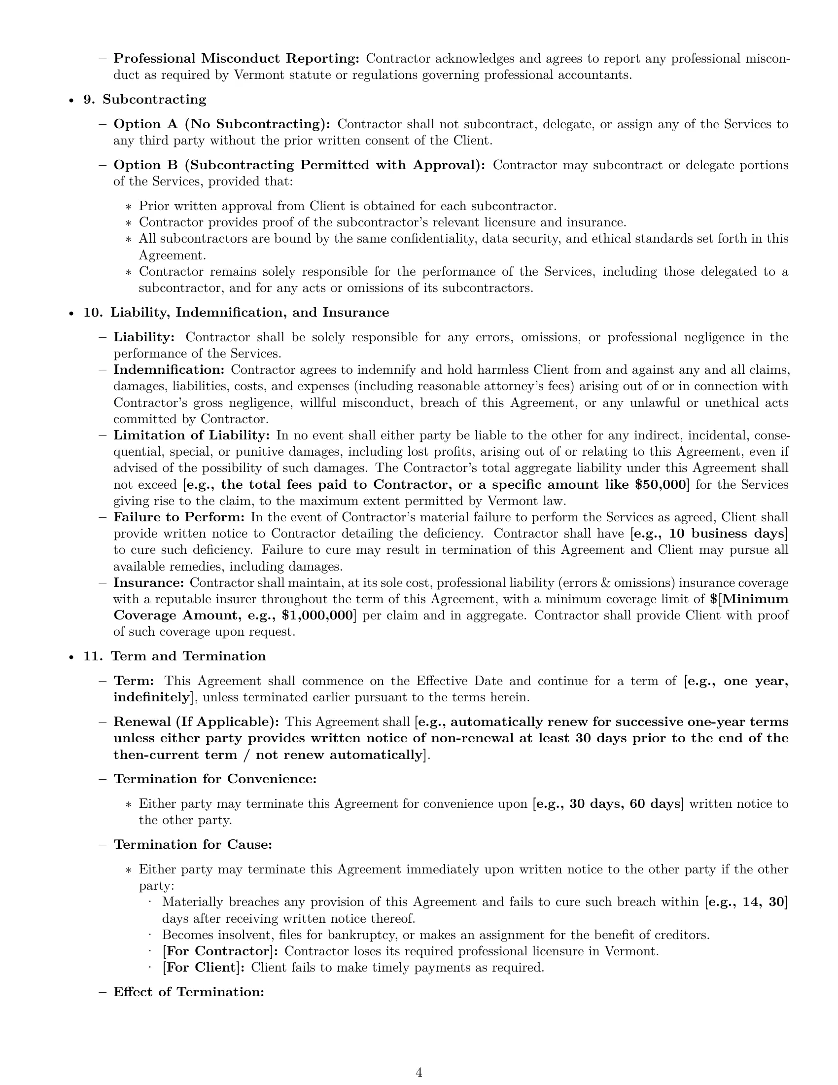 Preview page 4 of Pro Vermont accounting independent contractor agreement template