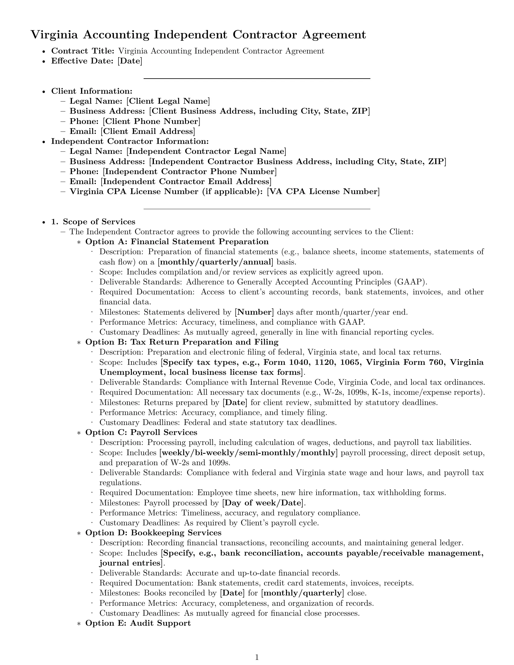 Preview page 1 of Pro Virginia accounting independent contractor agreement template