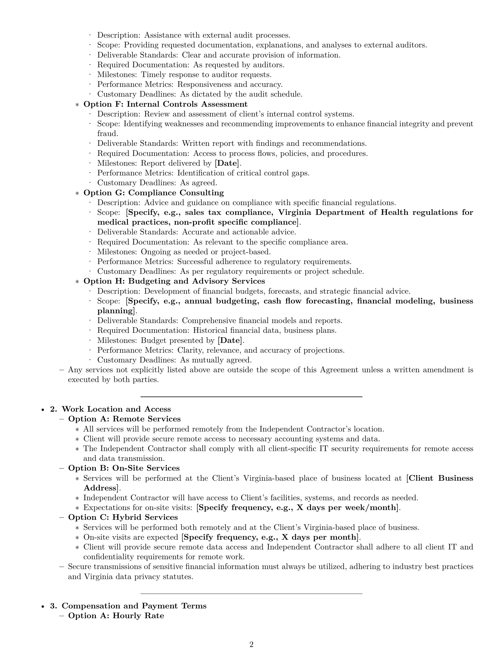 Preview page 2 of Pro Virginia accounting independent contractor agreement template