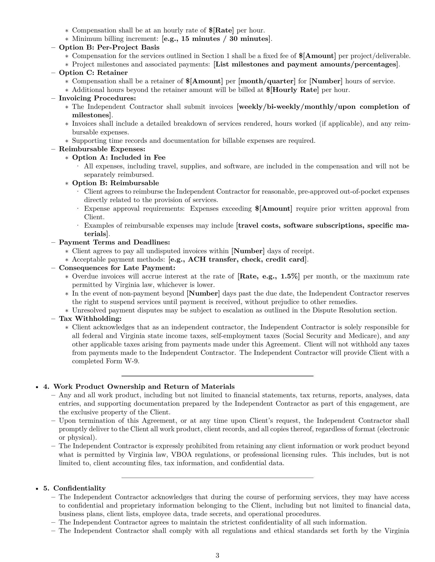 Preview page 3 of Pro Virginia accounting independent contractor agreement template