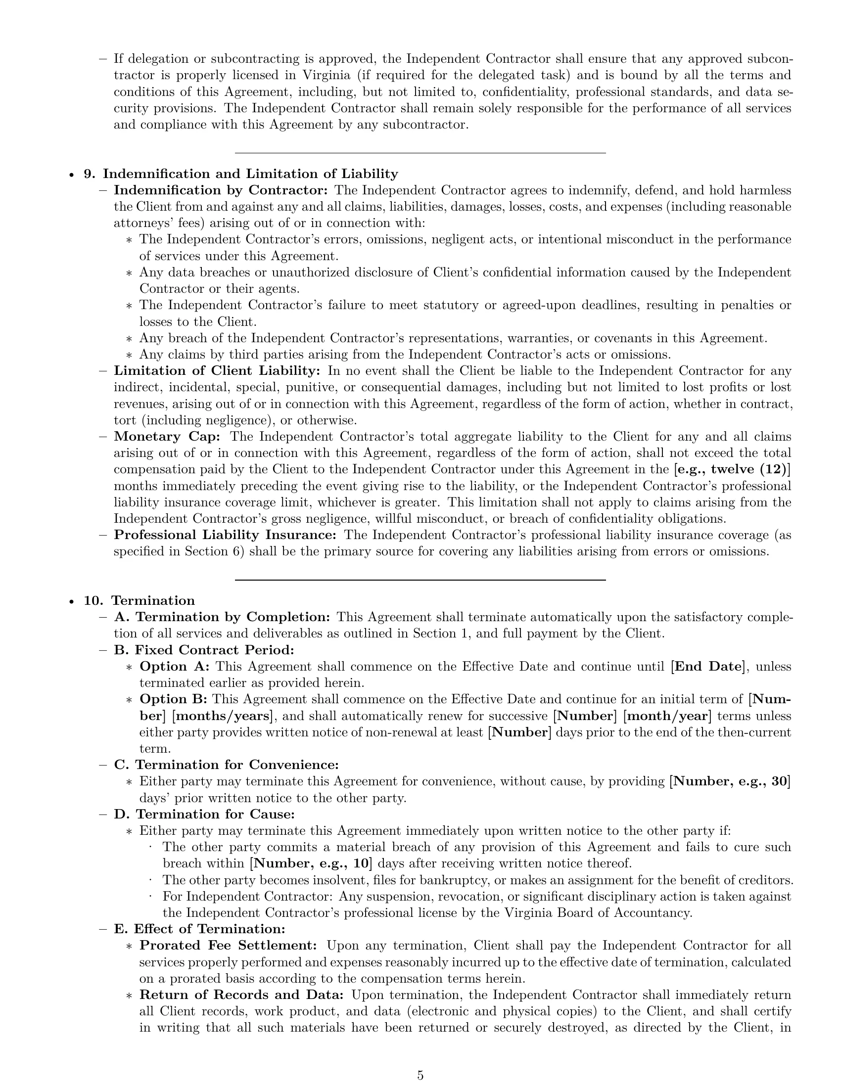 Preview page 5 of Pro Virginia accounting independent contractor agreement template