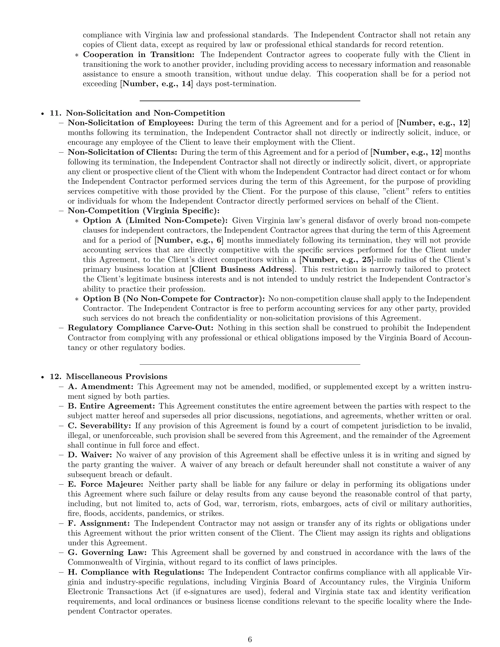 Preview page 6 of Pro Virginia accounting independent contractor agreement template