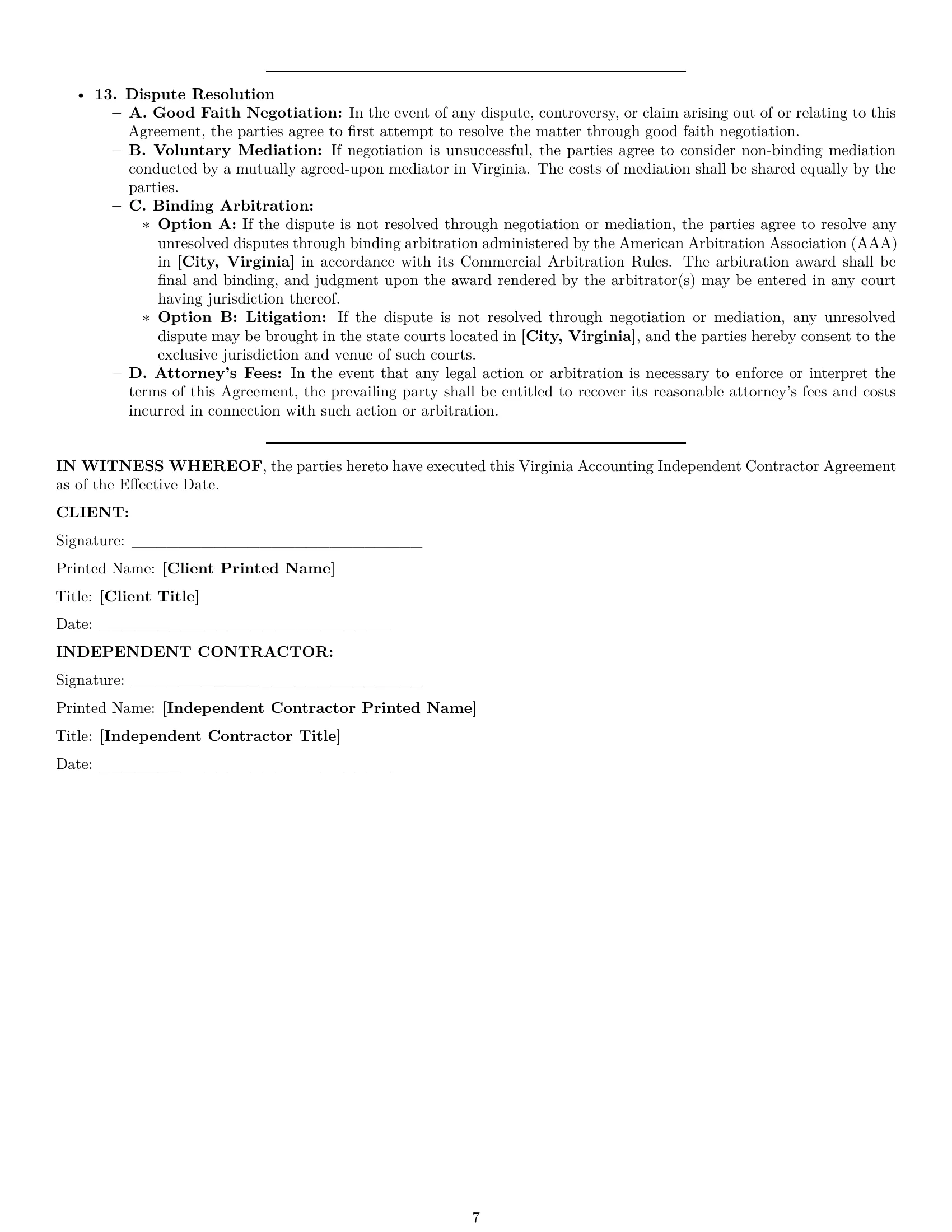 Preview page 7 of Pro Virginia accounting independent contractor agreement template