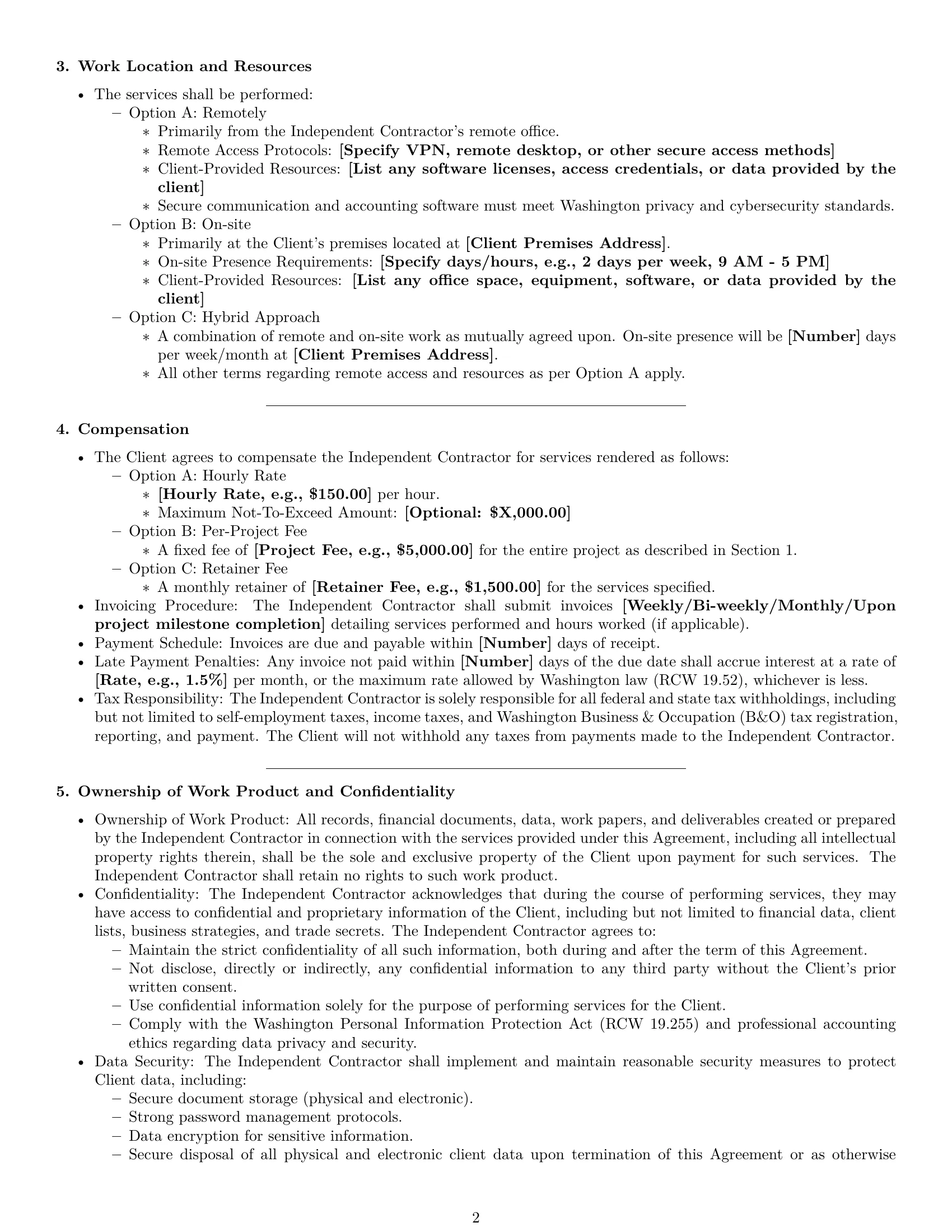 Preview page 2 of Pro Washington accounting independent contractor agreement template