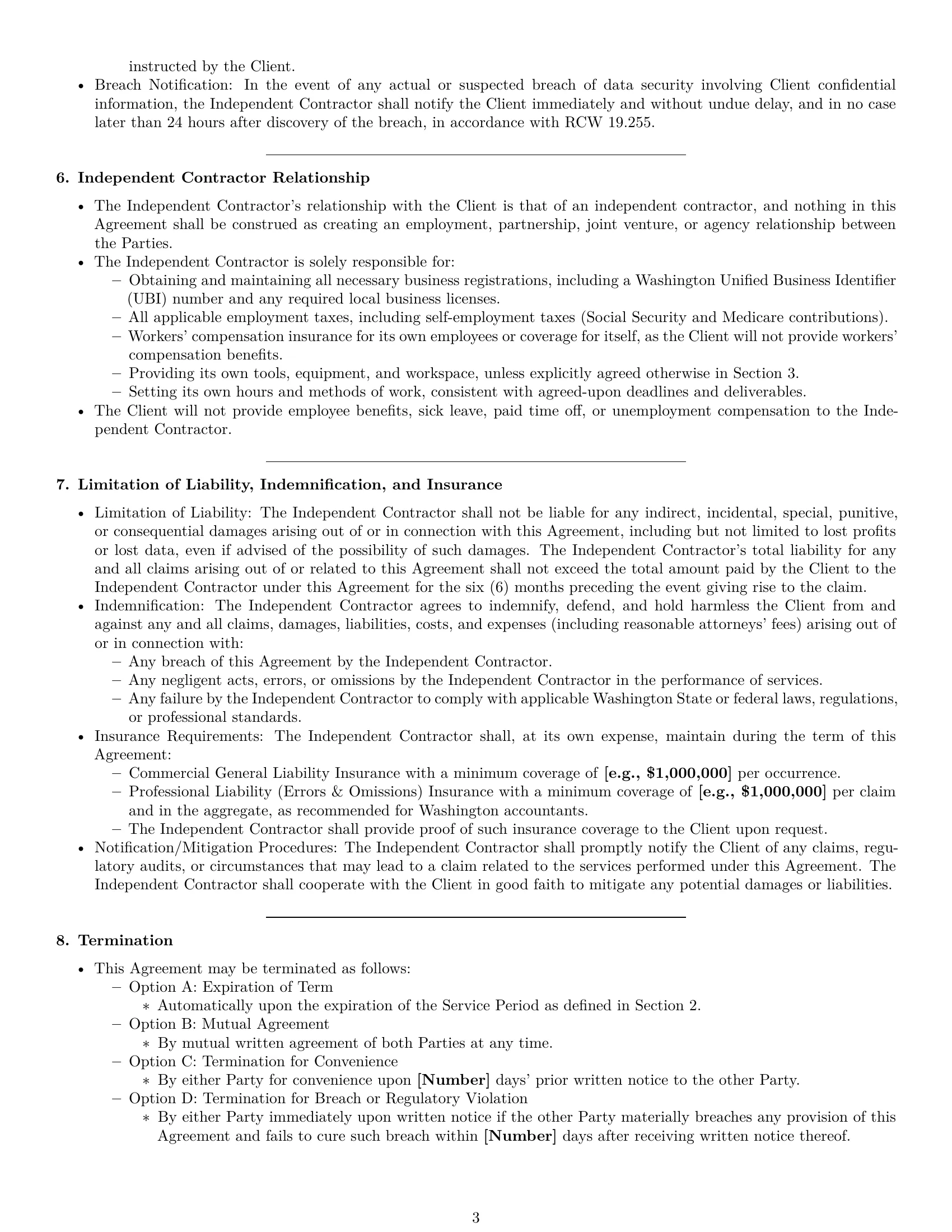Preview page 3 of Pro Washington accounting independent contractor agreement template